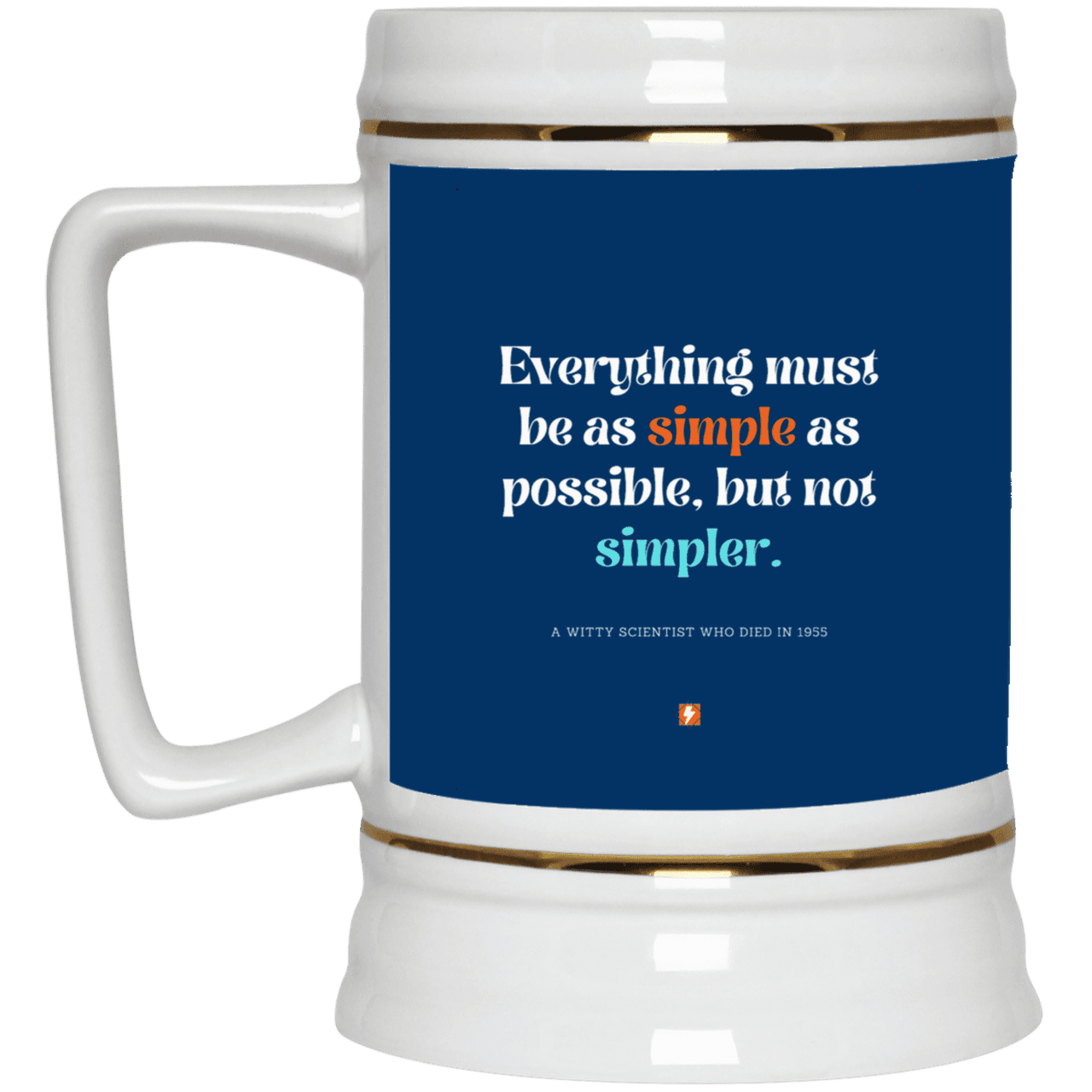 Ceramic Beer Stein Mug with inspiring Einstein quote: E122 - Simplicity is best - Color: Royal