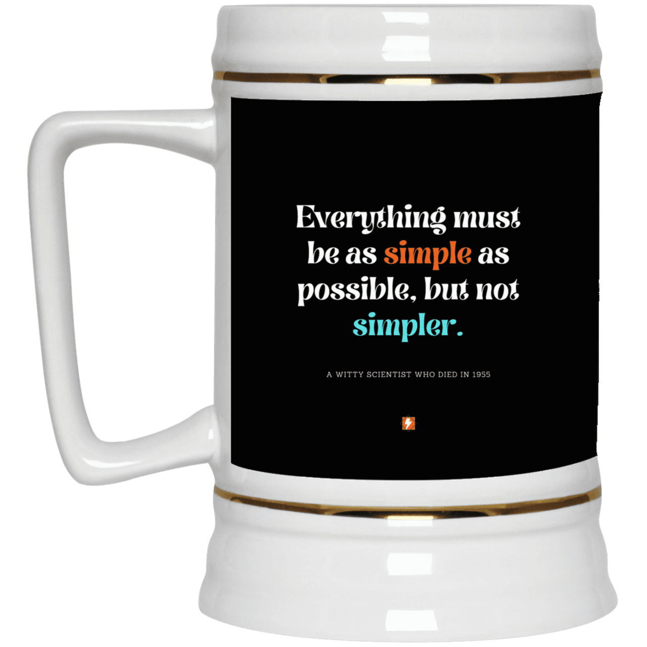 Ceramic Beer Stein Mug with inspiring Einstein quote: E122 - Simplicity is best - Color: Black