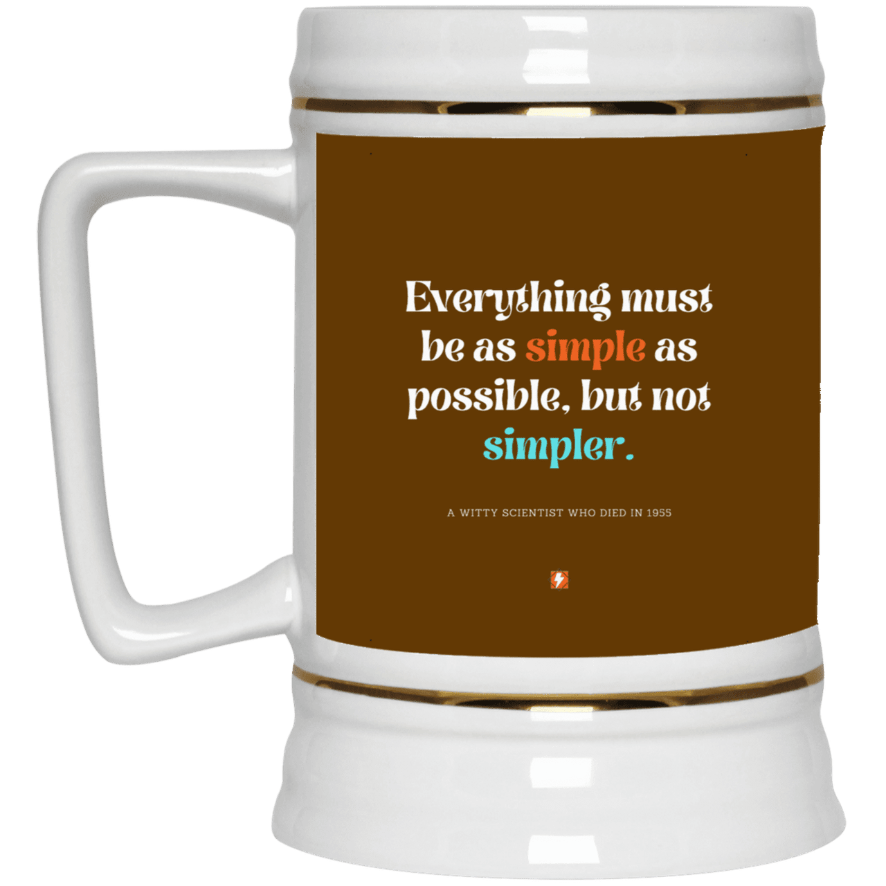 Ceramic Beer Stein Mug with inspiring Einstein quote: E122 - Simplicity is best - Color: Brown