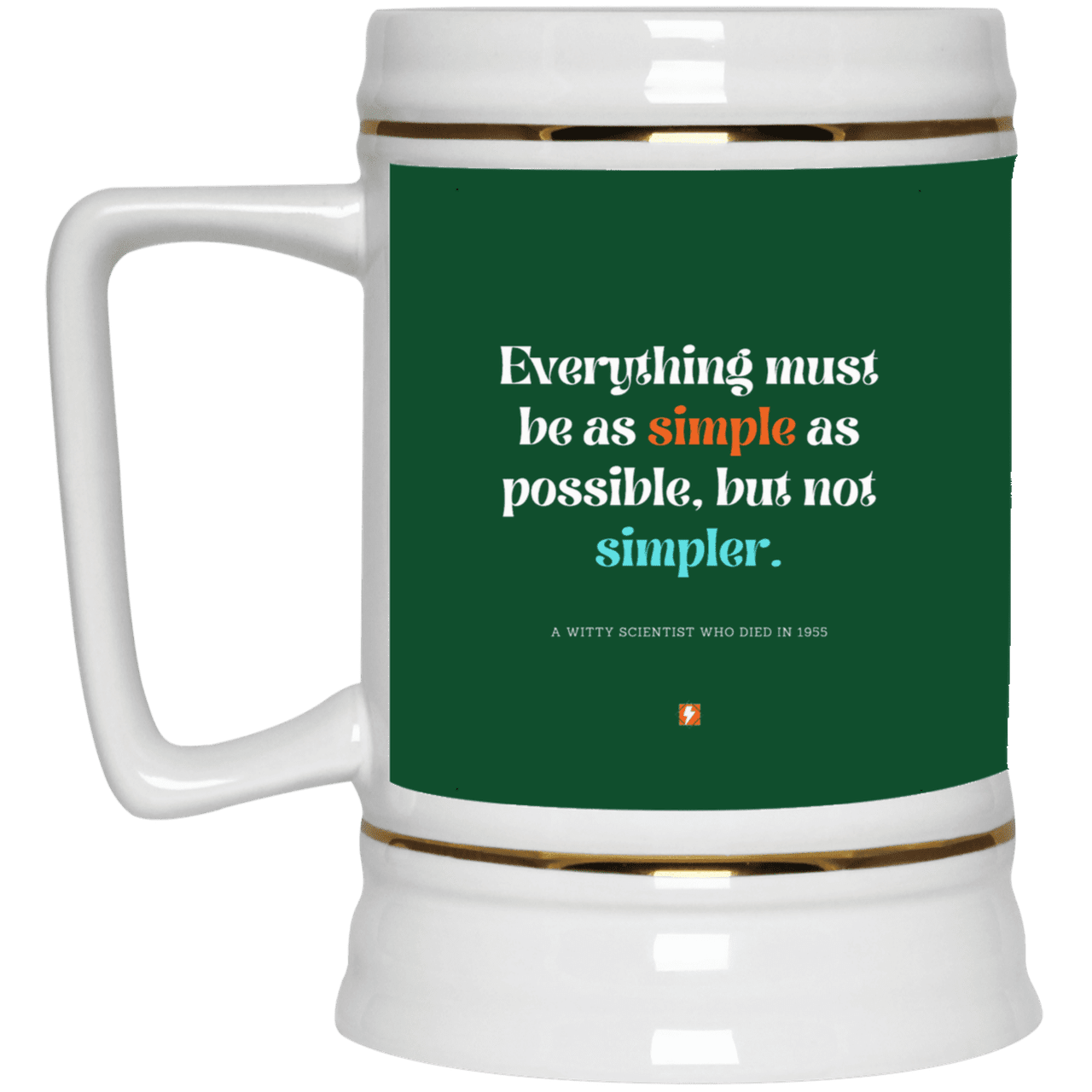 Ceramic Beer Stein Mug with inspiring Einstein quote: E122 - Simplicity is best - Color: Forest