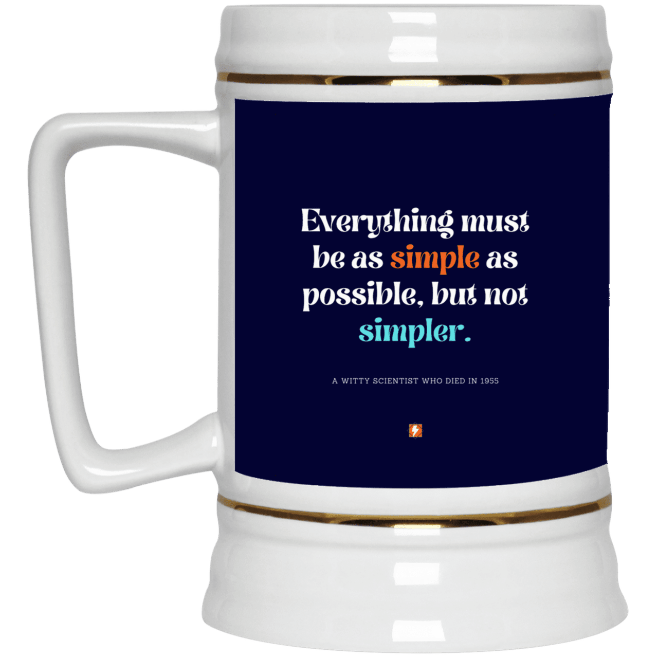 Ceramic Beer Stein Mug with inspiring Einstein quote: E122 - Simplicity is best - Color: Navy