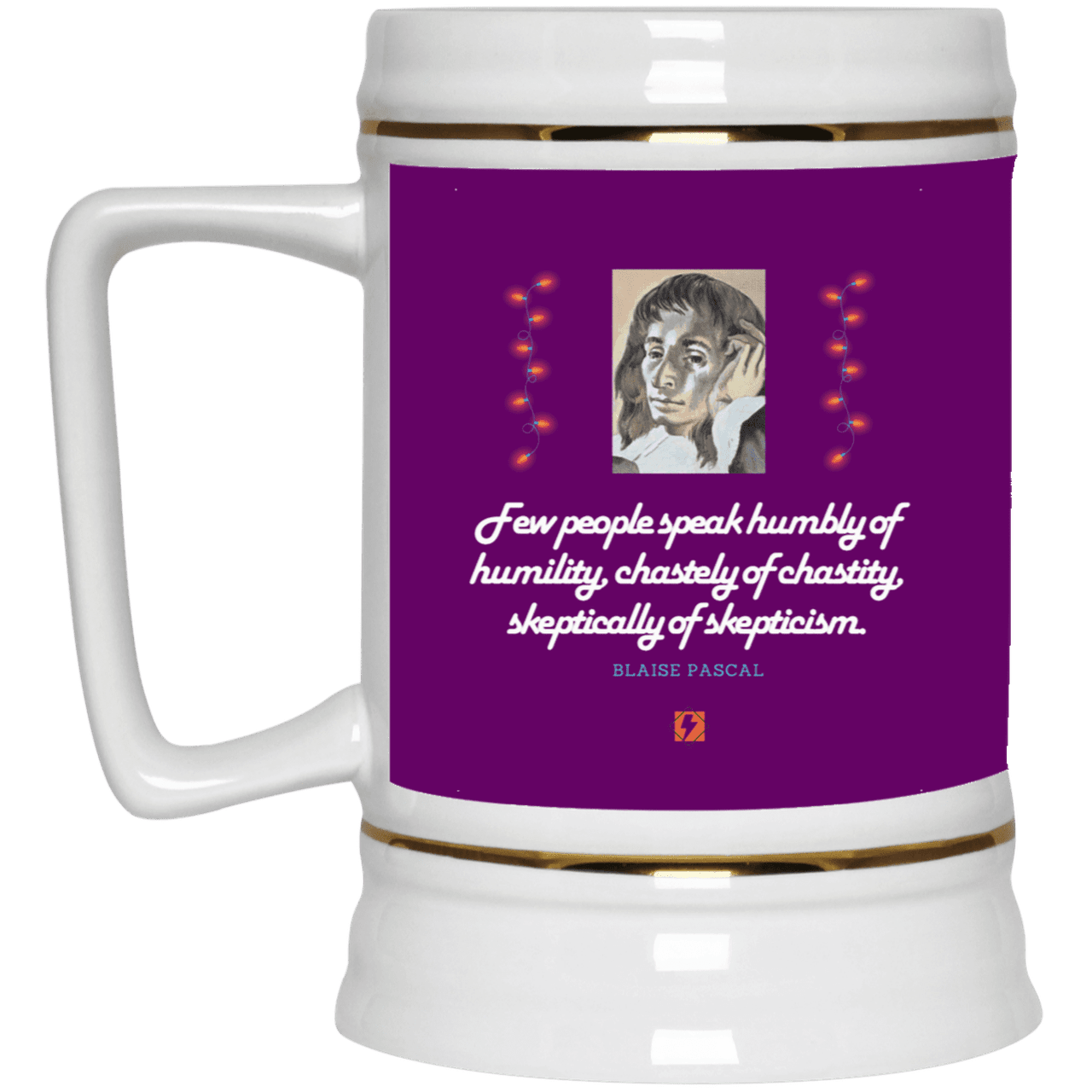 Ceramic Beer Stein Mug with inspiring Pascal quote: BP102 - Self-awareness is a societal lack - Color: Purple