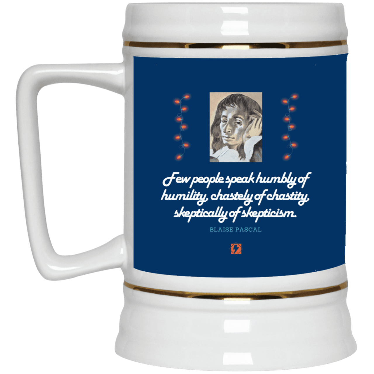 Ceramic Beer Stein Mug with inspiring Pascal quote: BP102 - Self-awareness is a societal lack - Color: Royal