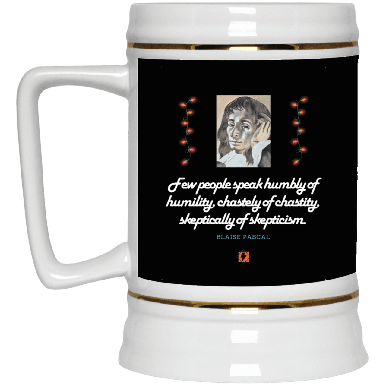 Ceramic Beer Stein Mug with inspiring Pascal quote: BP102 - Self-awareness is a societal lack - Color: Black