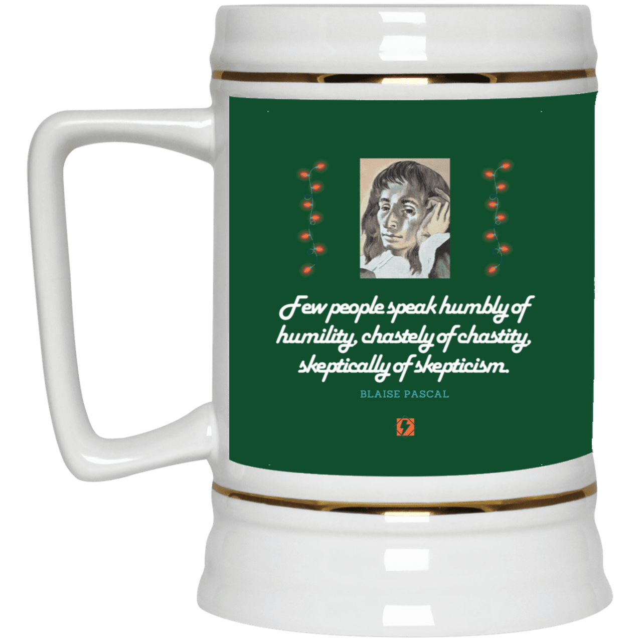 Ceramic Beer Stein Mug with inspiring Pascal quote: BP102 - Self-awareness is a societal lack - Color: Forest