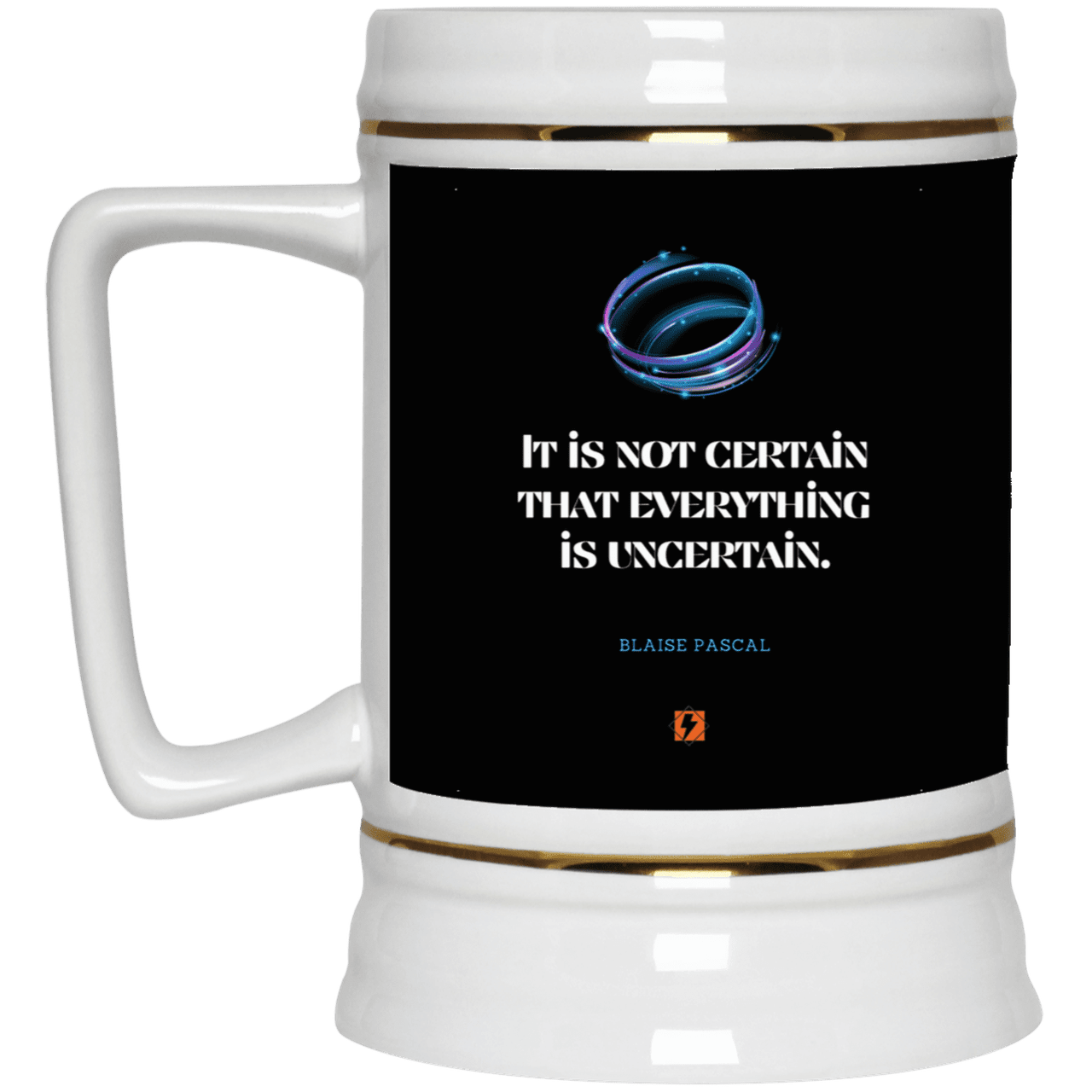 Ceramic Beer Stein Mug with inspiring Pascal quote: BP104 - Probabilities apply everywhere - Color: Black