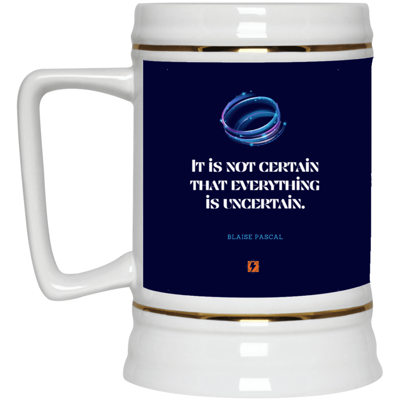 Ceramic Beer Stein Mug with inspiring Pascal quote: BP104 - Probabilities apply everywhere - Color: Navy