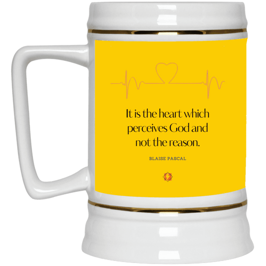 Ceramic Beer Stein Mug with inspiring Pascal quote: BP105 - God is perceived in the heart - Color: Athletic Gold