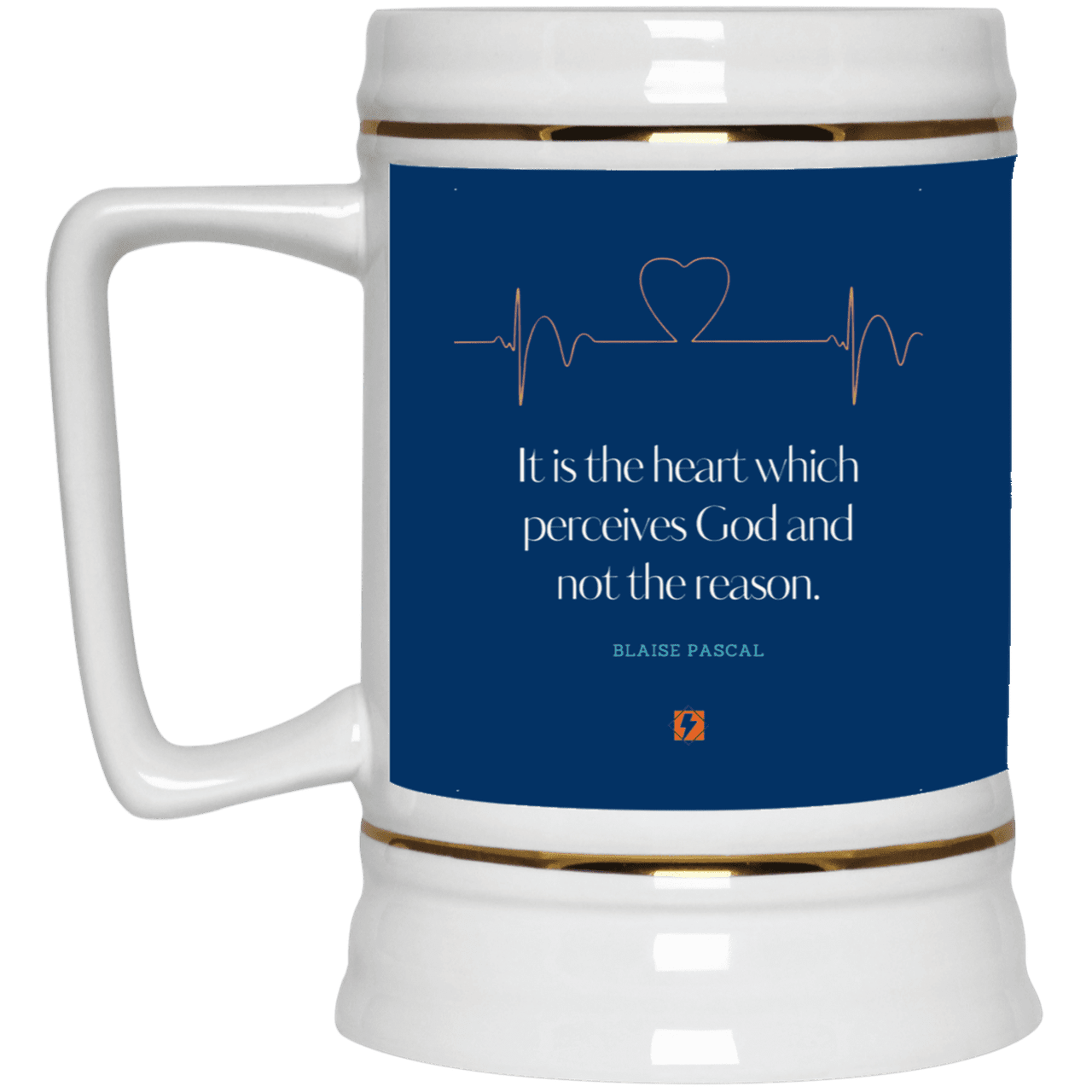 Ceramic Beer Stein Mug with inspiring Pascal quote: BP105 - God is perceived in the heart - Color: Royal