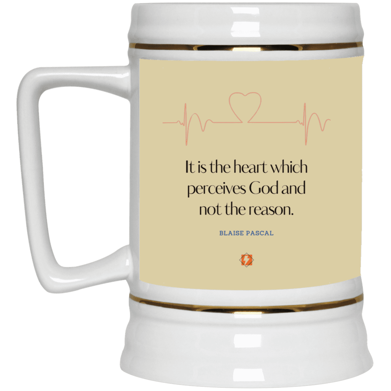 Ceramic Beer Stein Mug with inspiring Pascal quote: BP105 - God is perceived in the heart - Color: Tan