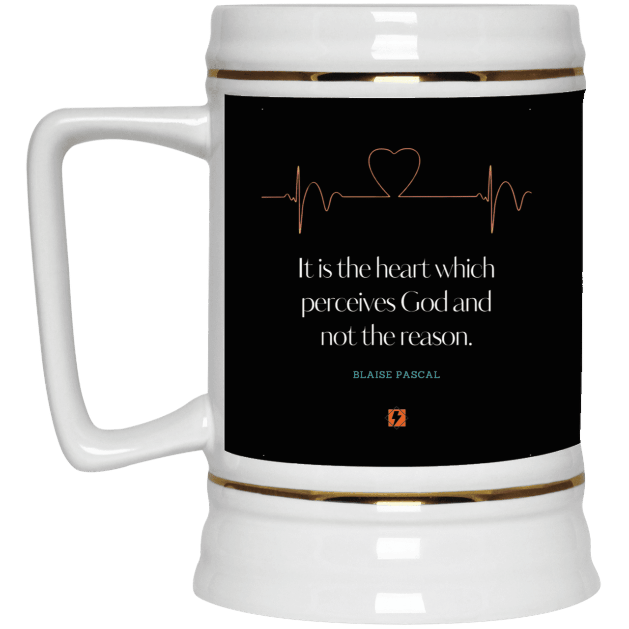 Ceramic Beer Stein Mug with inspiring Pascal quote: BP105 - God is perceived in the heart - Color: Black