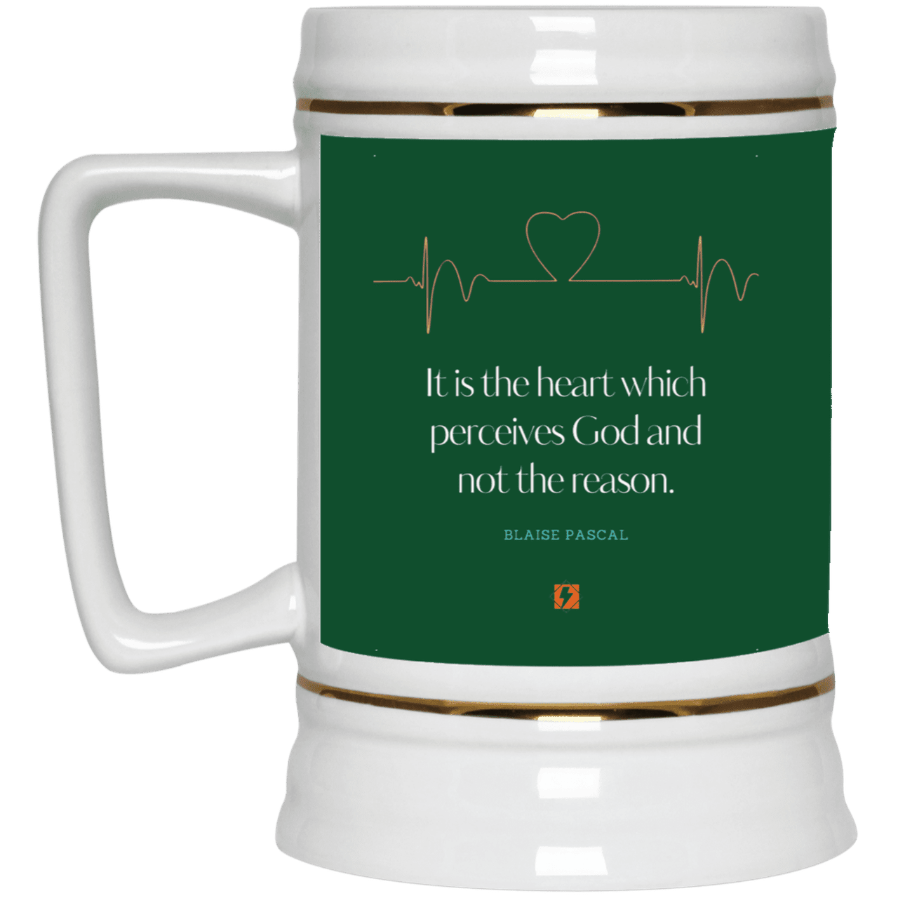 Ceramic Beer Stein Mug with inspiring Pascal quote: BP105 - God is perceived in the heart - Color: Forest