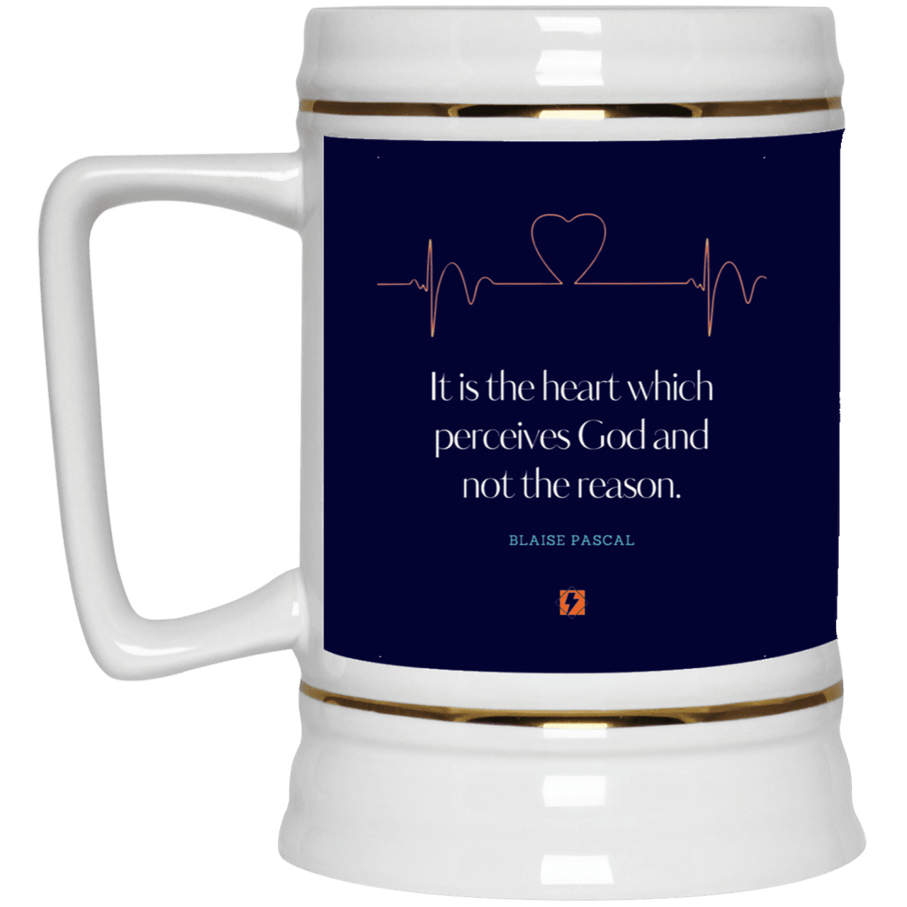 Ceramic Beer Stein Mug with inspiring Pascal quote: BP105 - God is perceived in the heart - Color: Navy