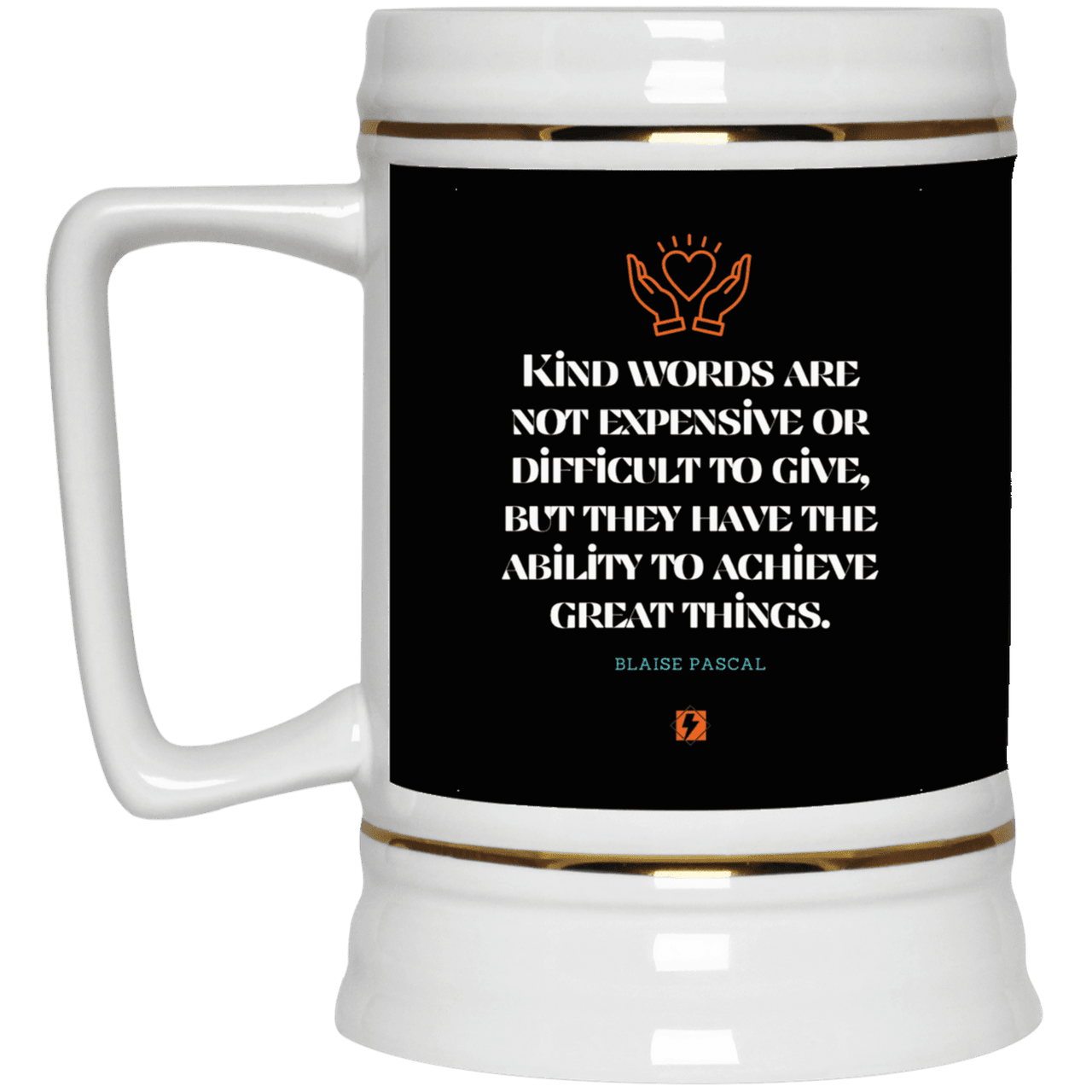 Ceramic Beer Stein Mug with inspiring Pascal quote: BP106 - Kind words achieve great things - Color: Black