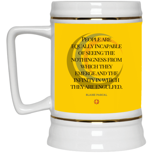 Ceramic Beer Stein Mug with inspiring Pascal quote: BP107 - One cannot square up nothingness and infinity - Color: Athletic Gold