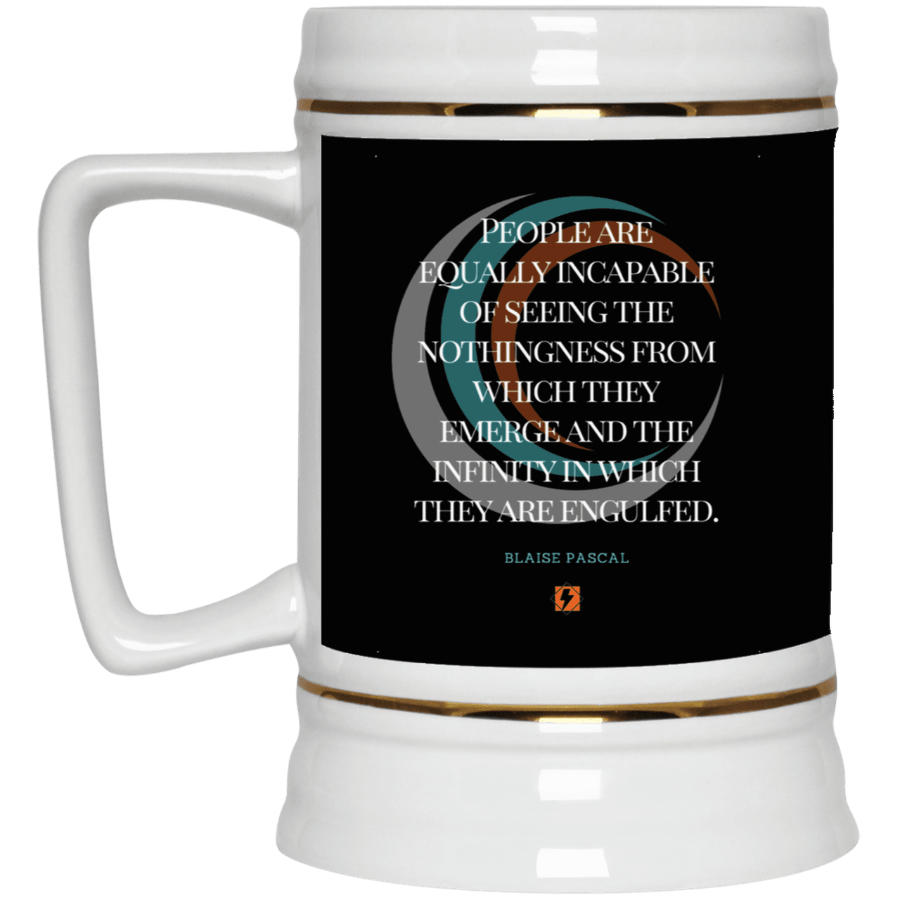 Ceramic Beer Stein Mug with inspiring Pascal quote: BP107 - One cannot square up nothingness and infinity - Color: Black