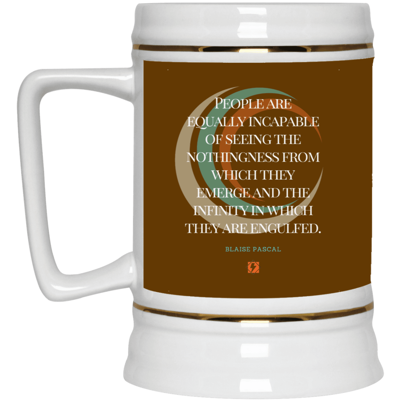 Ceramic Beer Stein Mug with inspiring Pascal quote: BP107 - One cannot square up nothingness and infinity - Color: Brown