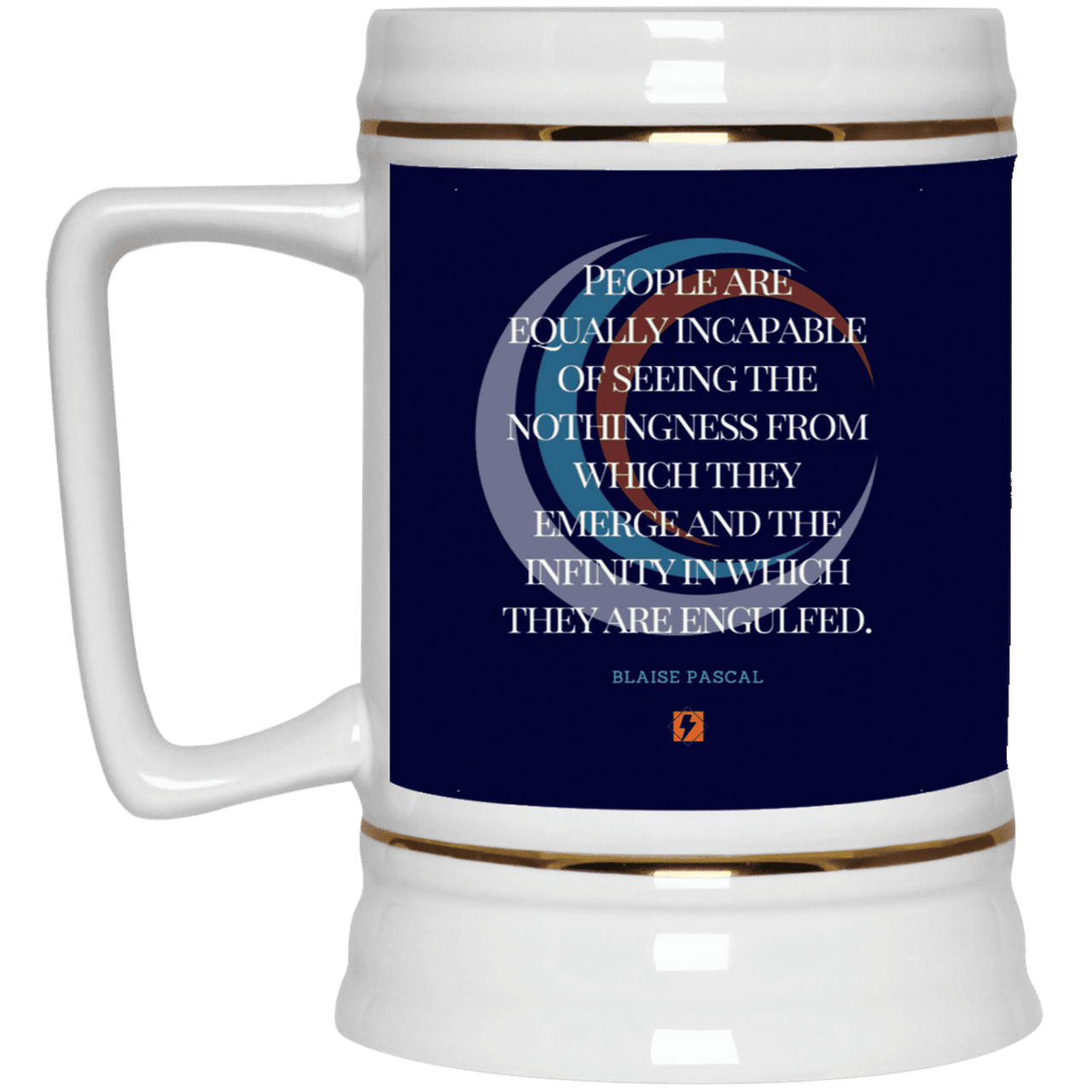 Ceramic Beer Stein Mug with inspiring Pascal quote: BP107 - One cannot square up nothingness and infinity - Color: Navy