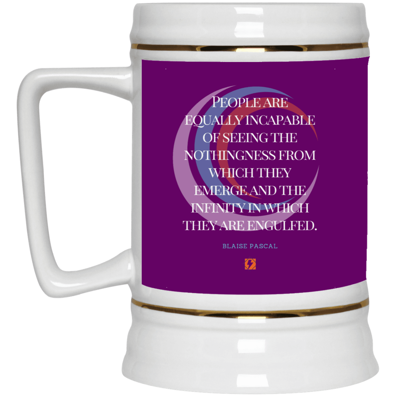 Ceramic Beer Stein Mug with inspiring Pascal quote: BP107 - One cannot square up nothingness and infinity - Color: Purple