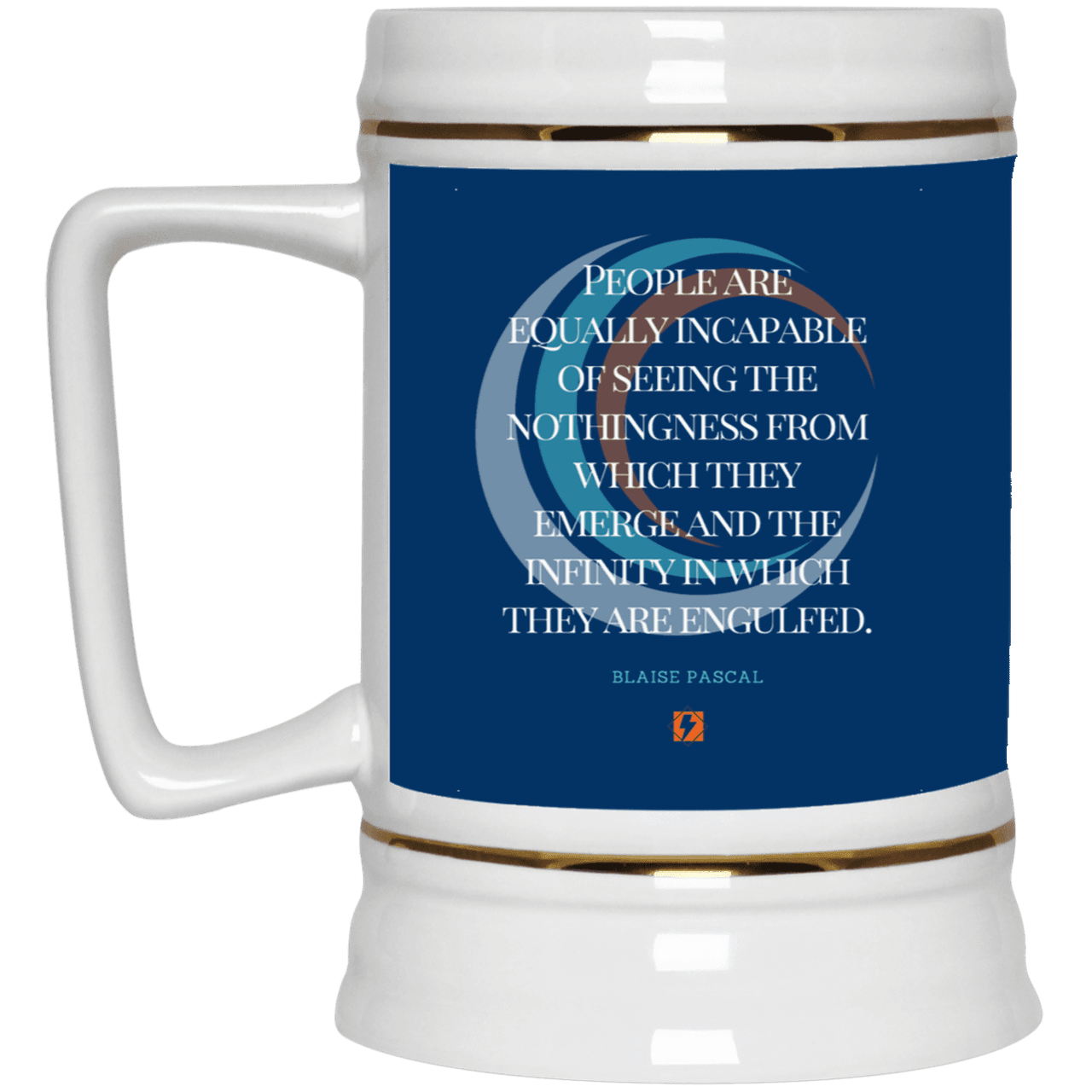 Ceramic Beer Stein Mug with inspiring Pascal quote: BP107 - One cannot square up nothingness and infinity - Color: Royal