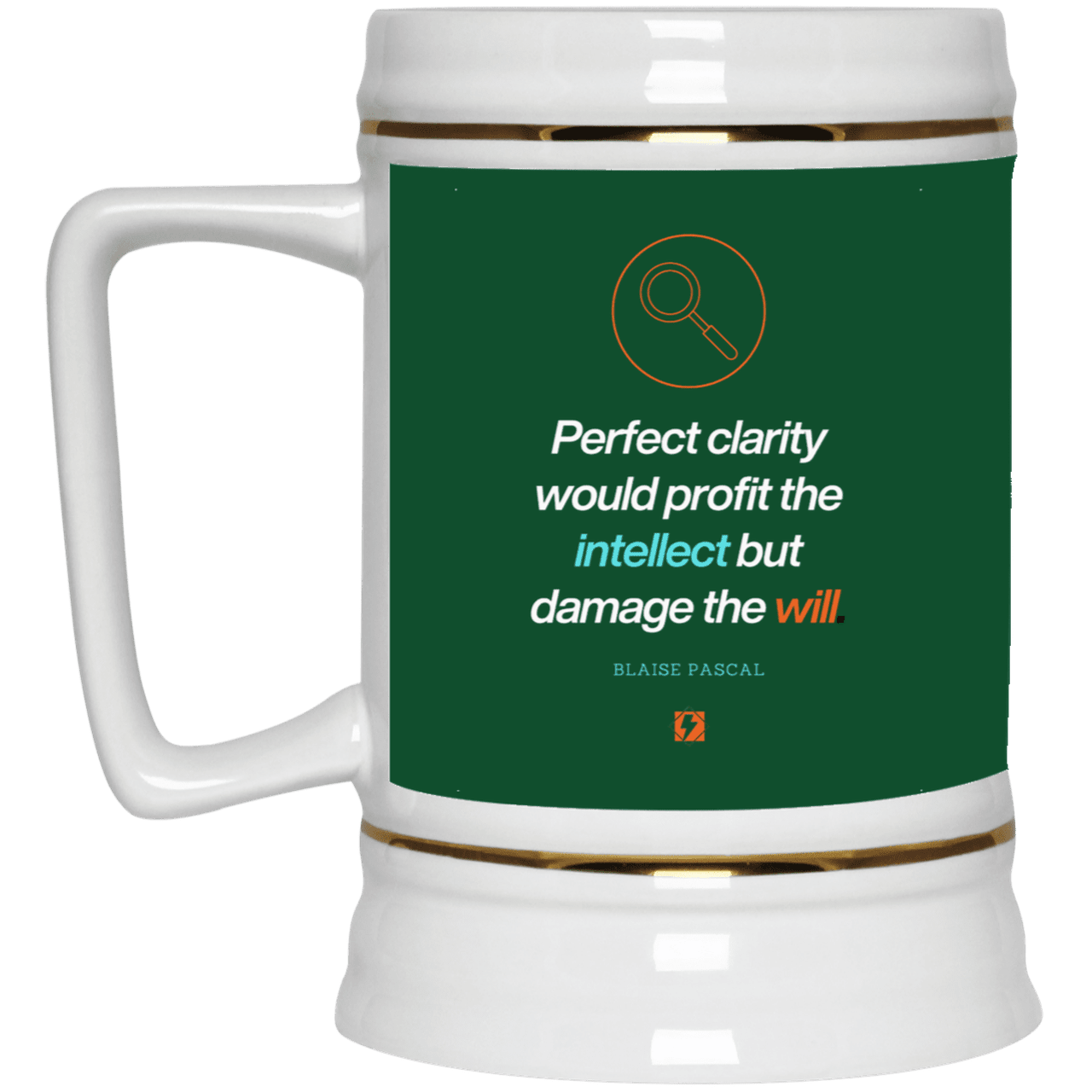 Ceramic Beer Stein Mug with inspiring Pascal quote: BP109 - Clarity sometimes leads to inaction - Color: Forest