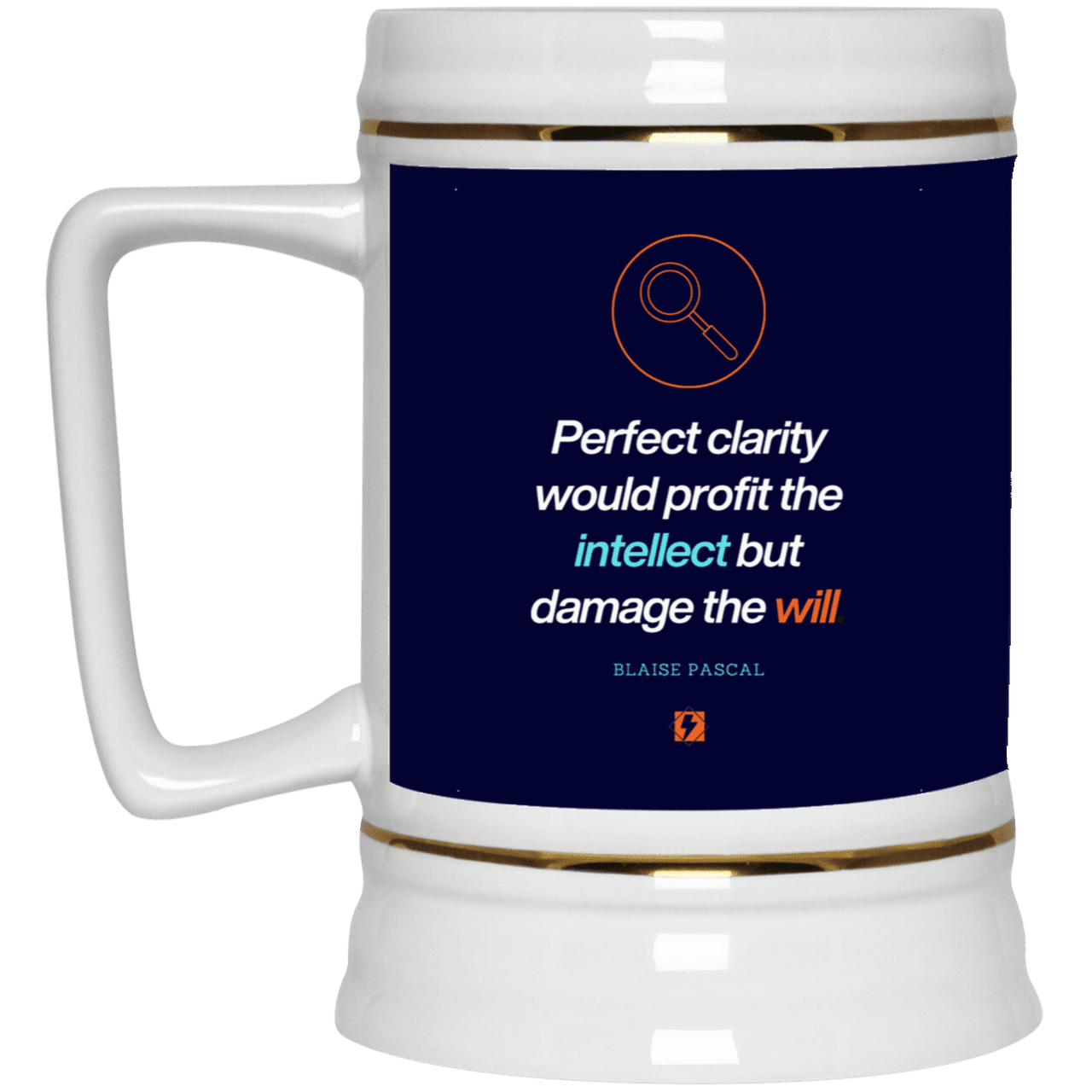 Ceramic Beer Stein Mug with inspiring Pascal quote: BP109 - Clarity sometimes leads to inaction - Color: Navy