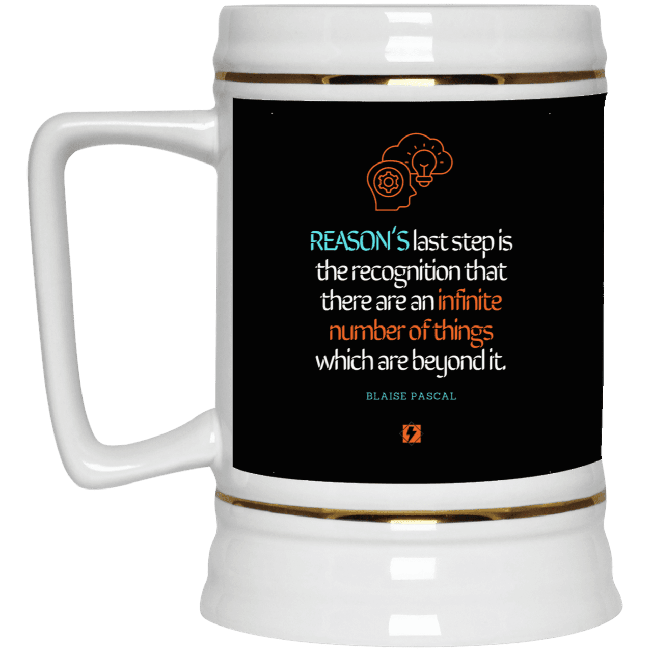 Ceramic Beer Stein Mug with inspiring Pascal quote: BP110 - Reason is limited - Color: Black