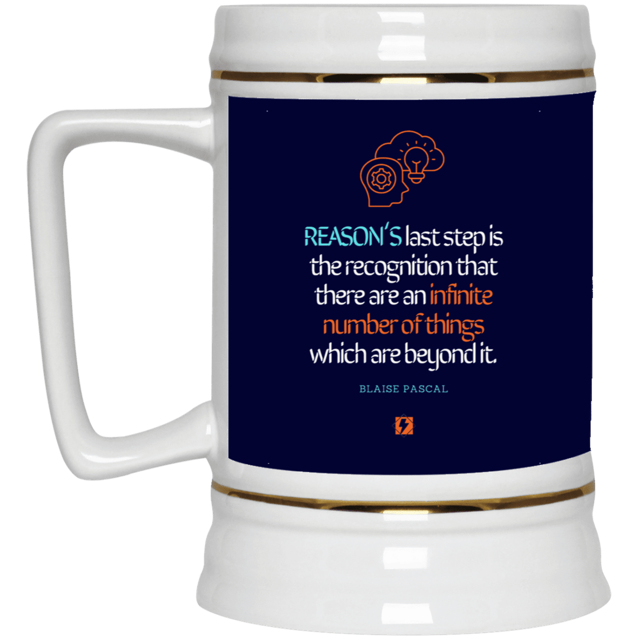 Ceramic Beer Stein Mug with inspiring Pascal quote: BP110 - Reason is limited - Color: Navy