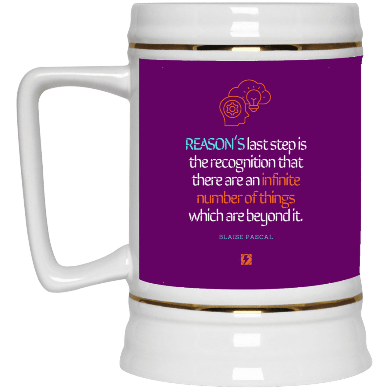 Ceramic Beer Stein Mug with inspiring Pascal quote: BP110 - Reason is limited - Color: Purple