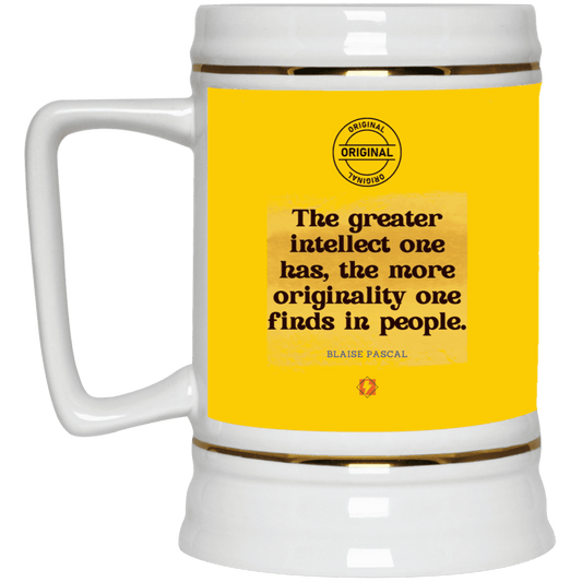 Ceramic Beer Stein Mug with inspiring Pascal quote: BP111 - Intelligence is in perceiving originality - Color: Athletic Gold