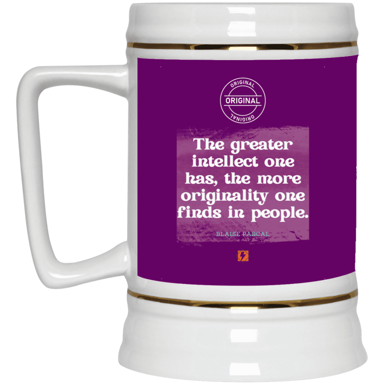 Ceramic Beer Stein Mug with inspiring Pascal quote: BP111 - Intelligence is in perceiving originality - Color: Purple