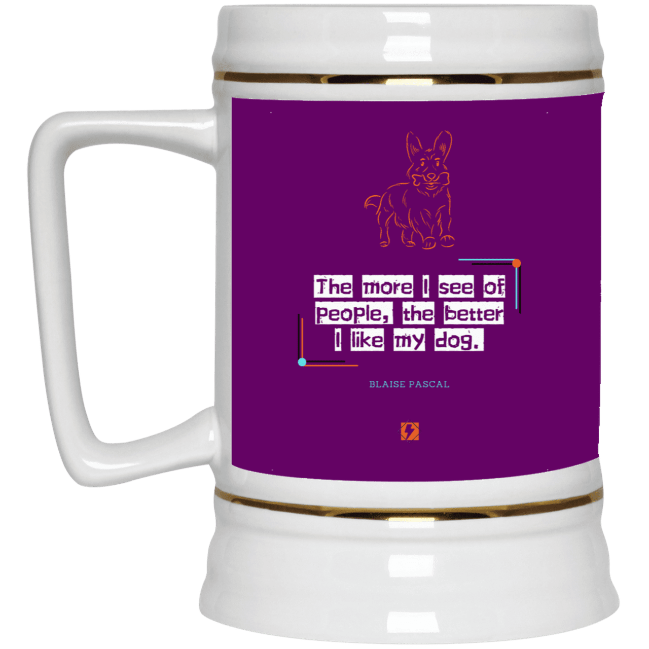 Ceramic Beer Stein Mug with inspiring Pascal quote: BP112 - People vs Pets - Color: Purple