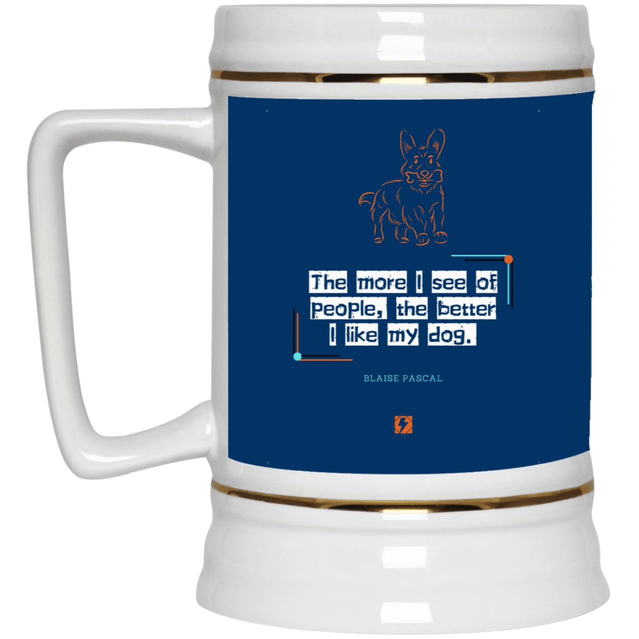 Ceramic Beer Stein Mug with inspiring Pascal quote: BP112 - People vs Pets - Color: Royal