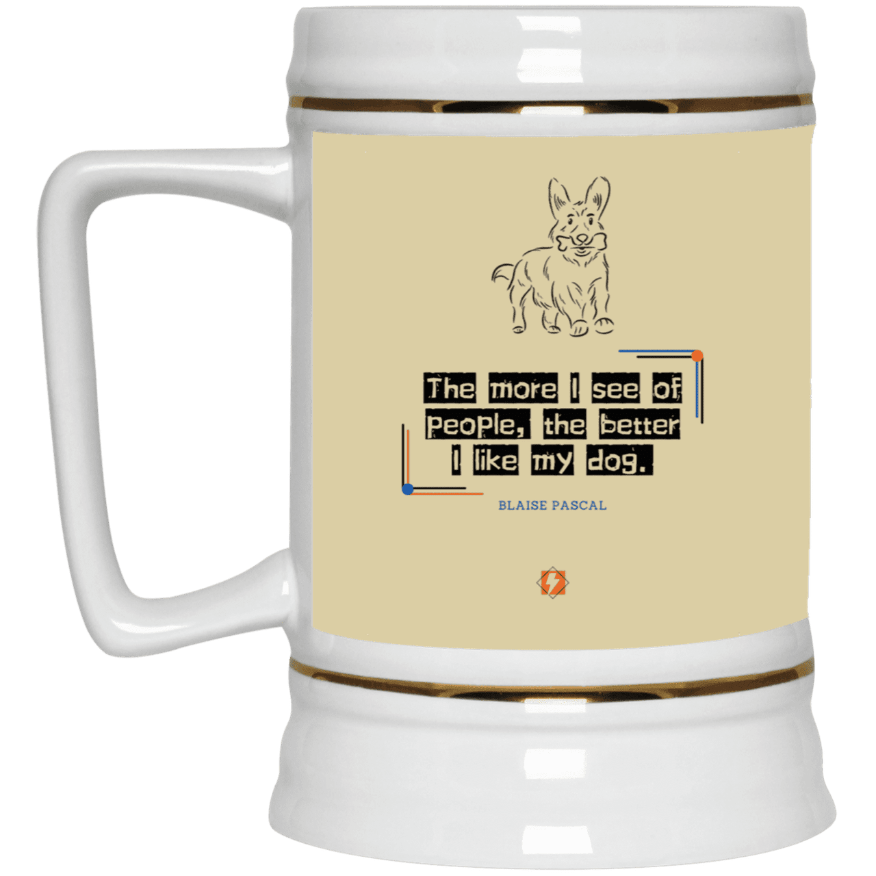 Ceramic Beer Stein Mug with inspiring Pascal quote: BP112 - People vs Pets - Color: Tan