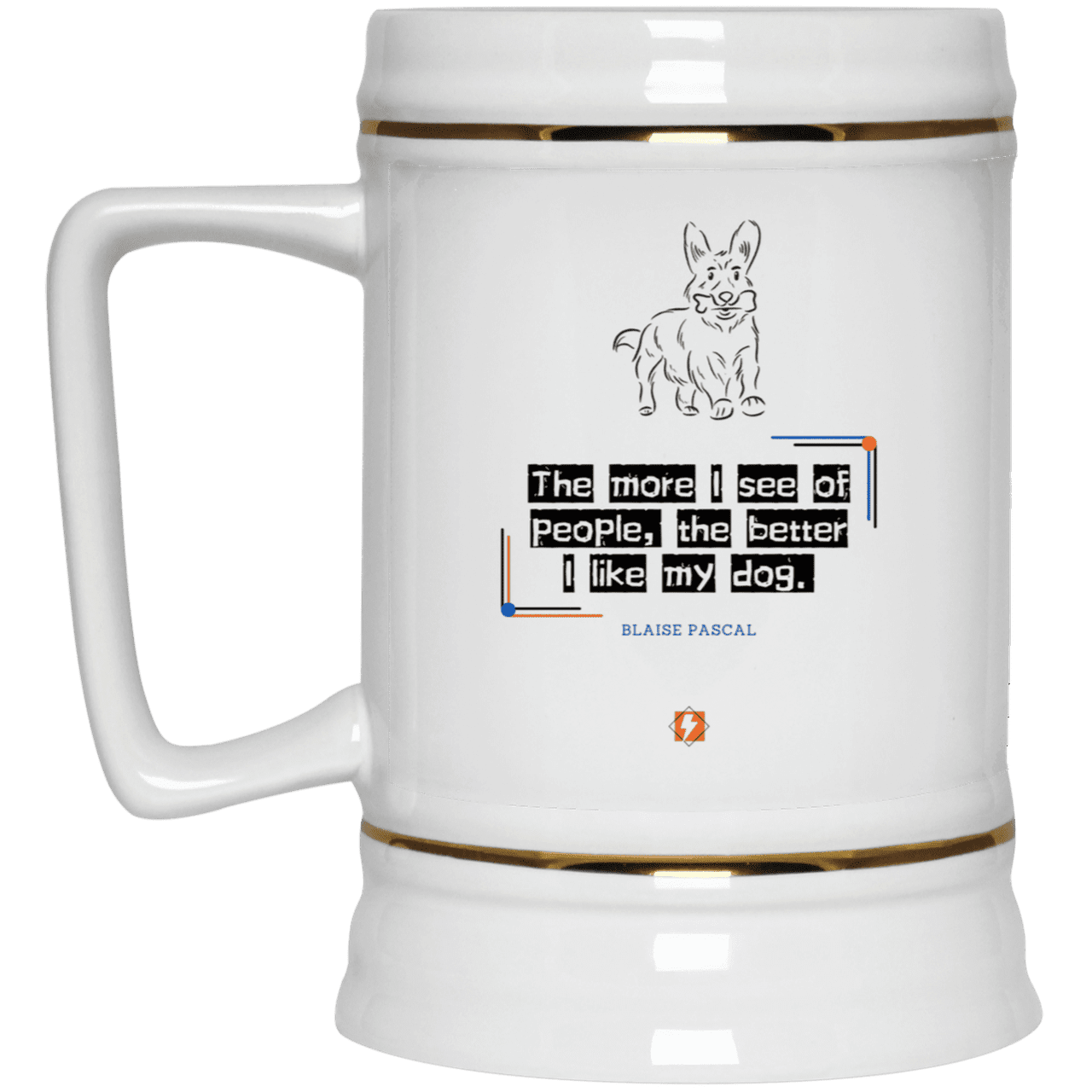 Ceramic Beer Stein Mug with inspiring Pascal quote: BP112 - People vs Pets - Color: Plain White