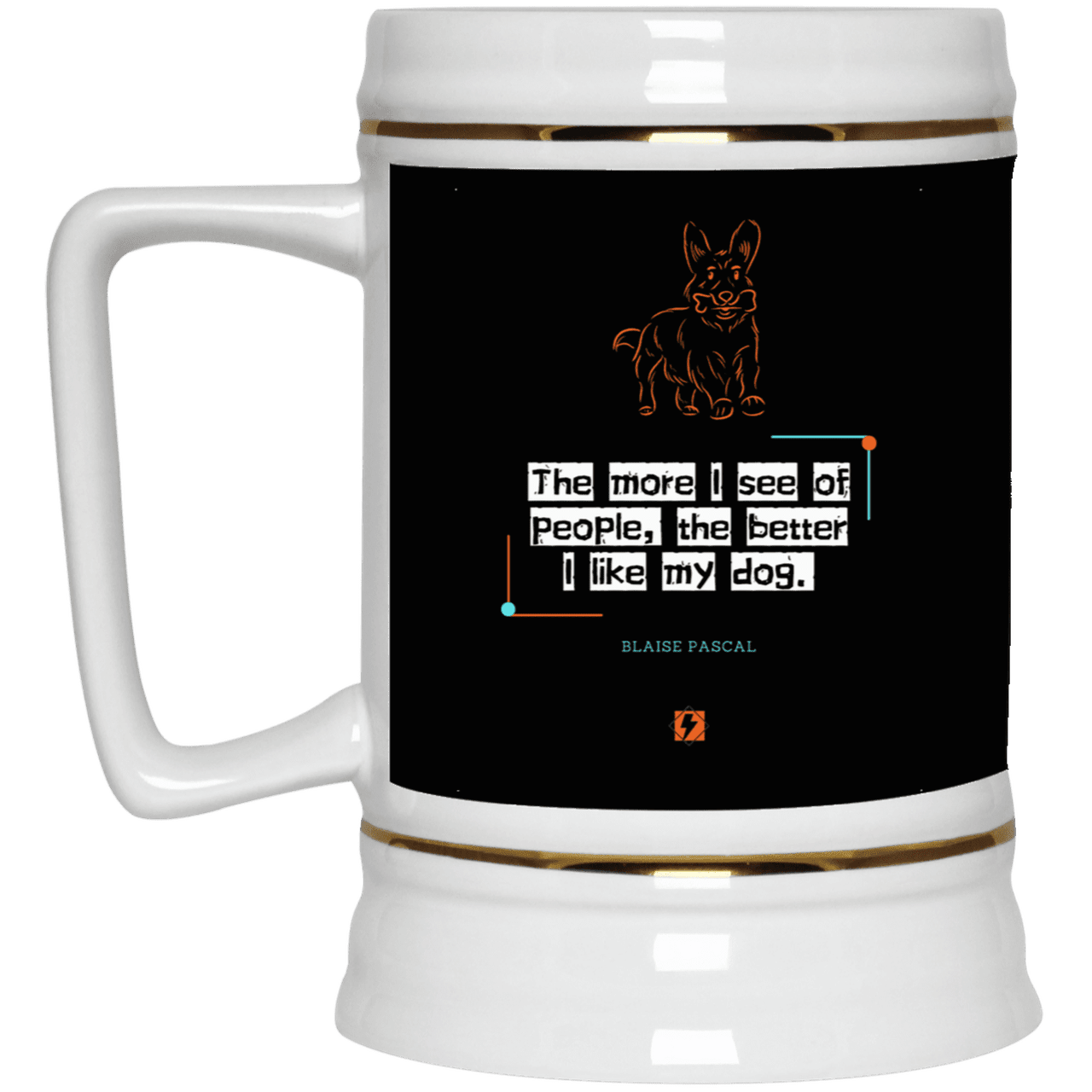 Ceramic Beer Stein Mug with inspiring Pascal quote: BP112 - People vs Pets - Color: Black