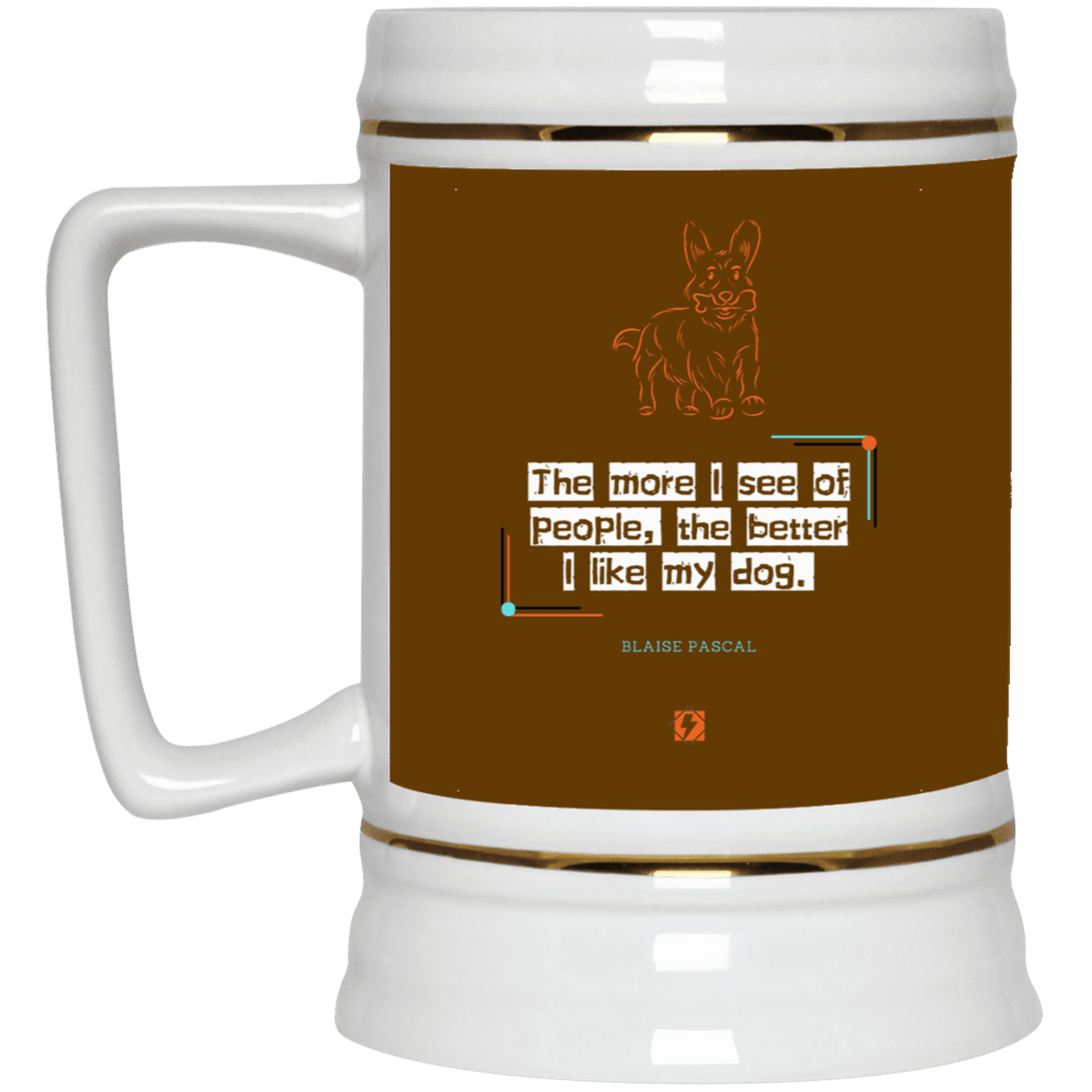 Ceramic Beer Stein Mug with inspiring Pascal quote: BP112 - People vs Pets - Color: Brown