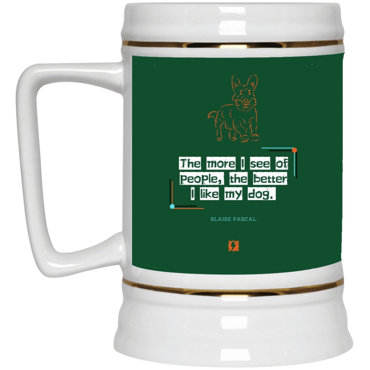 Ceramic Beer Stein Mug with inspiring Pascal quote: BP112 - People vs Pets - Color: Forest