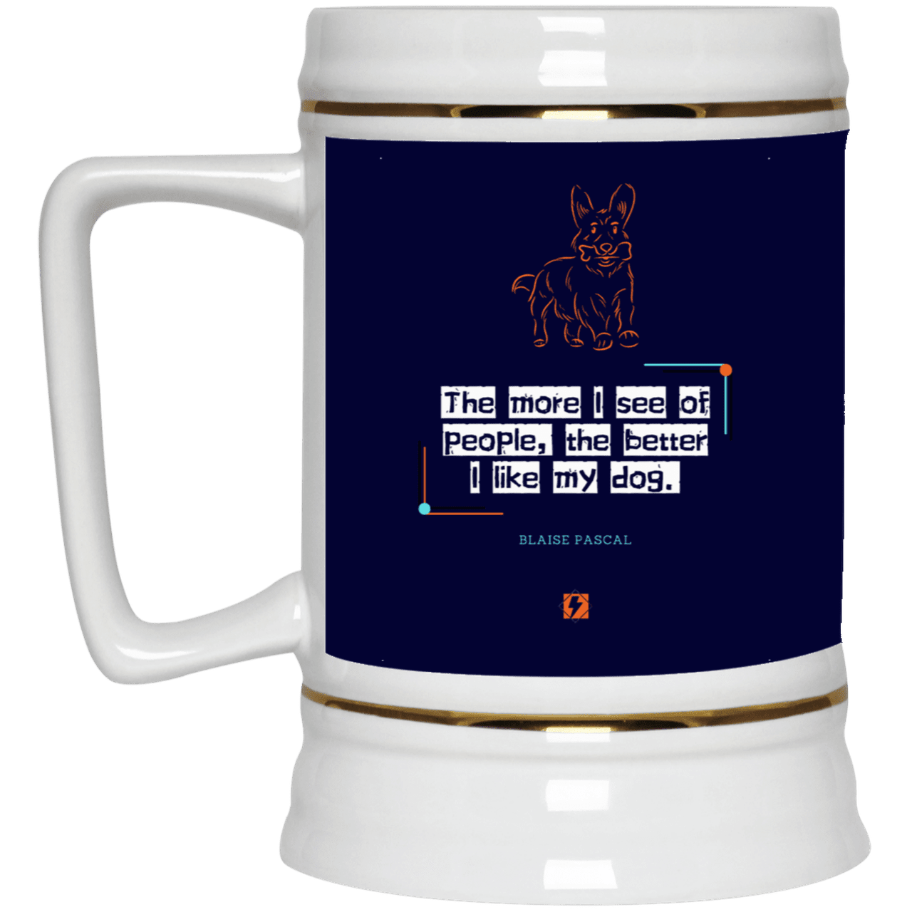 Ceramic Beer Stein Mug with inspiring Pascal quote: BP112 - People vs Pets - Color: Navy