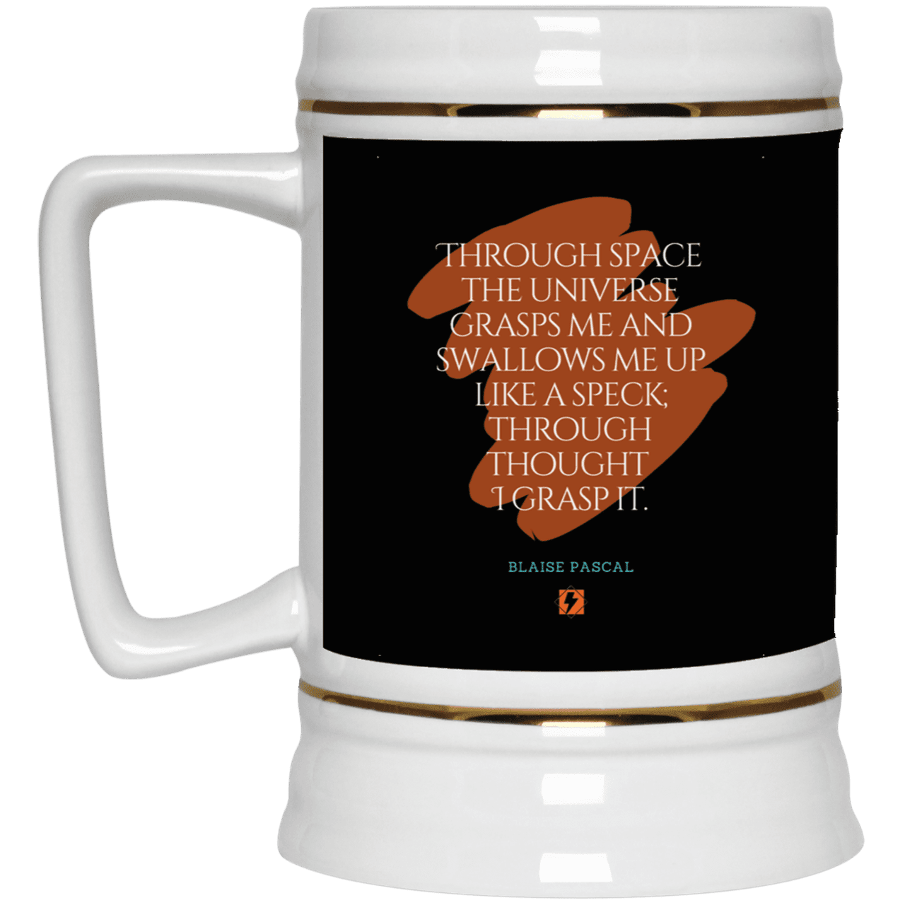 Ceramic Beer Stein Mug with inspiring Pascal quote: BP113 - Thought transcends space, matter and time - Color: Black