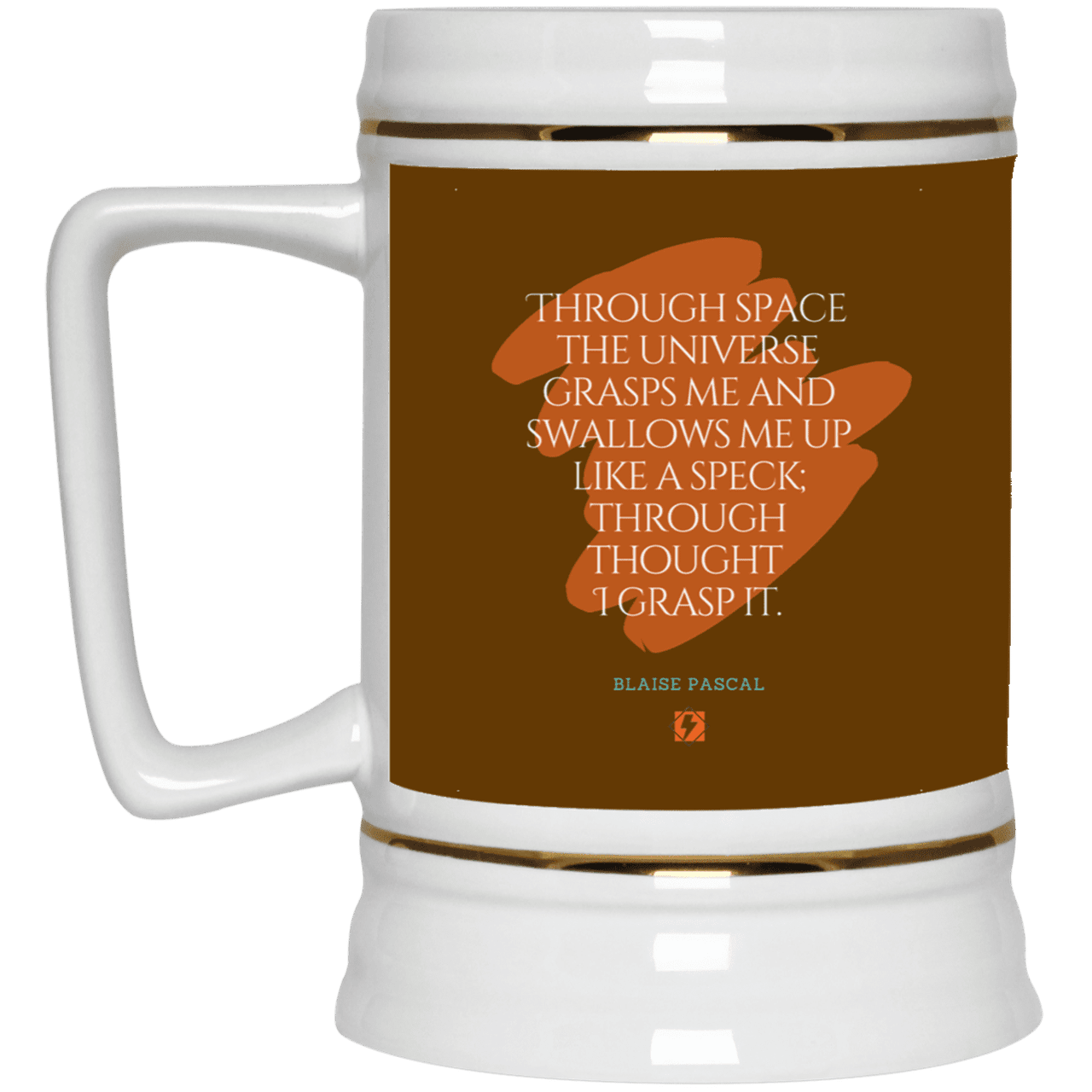 Ceramic Beer Stein Mug with inspiring Pascal quote: BP113 - Thought transcends space, matter and time - Color: Brown