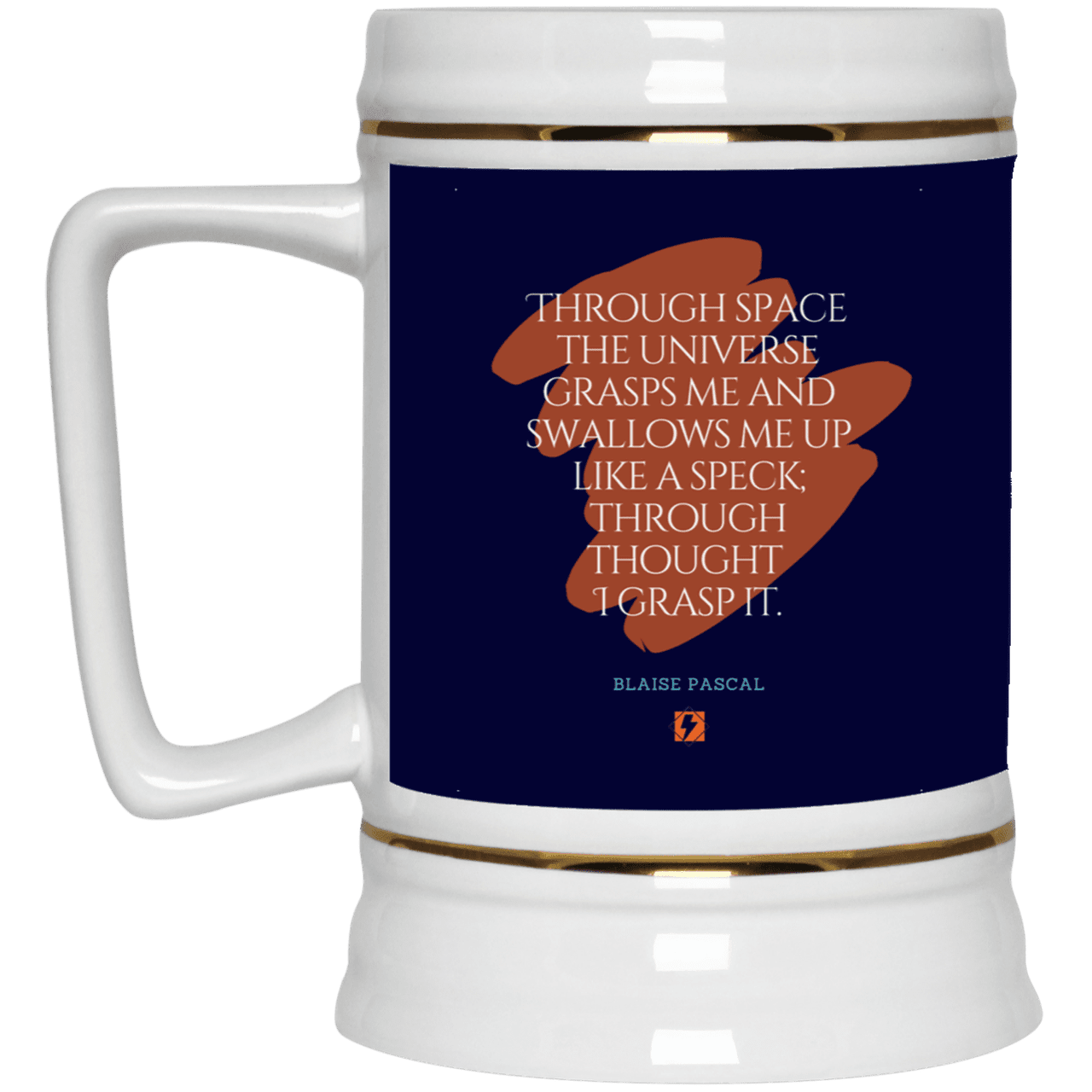 Ceramic Beer Stein Mug with inspiring Pascal quote: BP113 - Thought transcends space, matter and time - Color: Navy