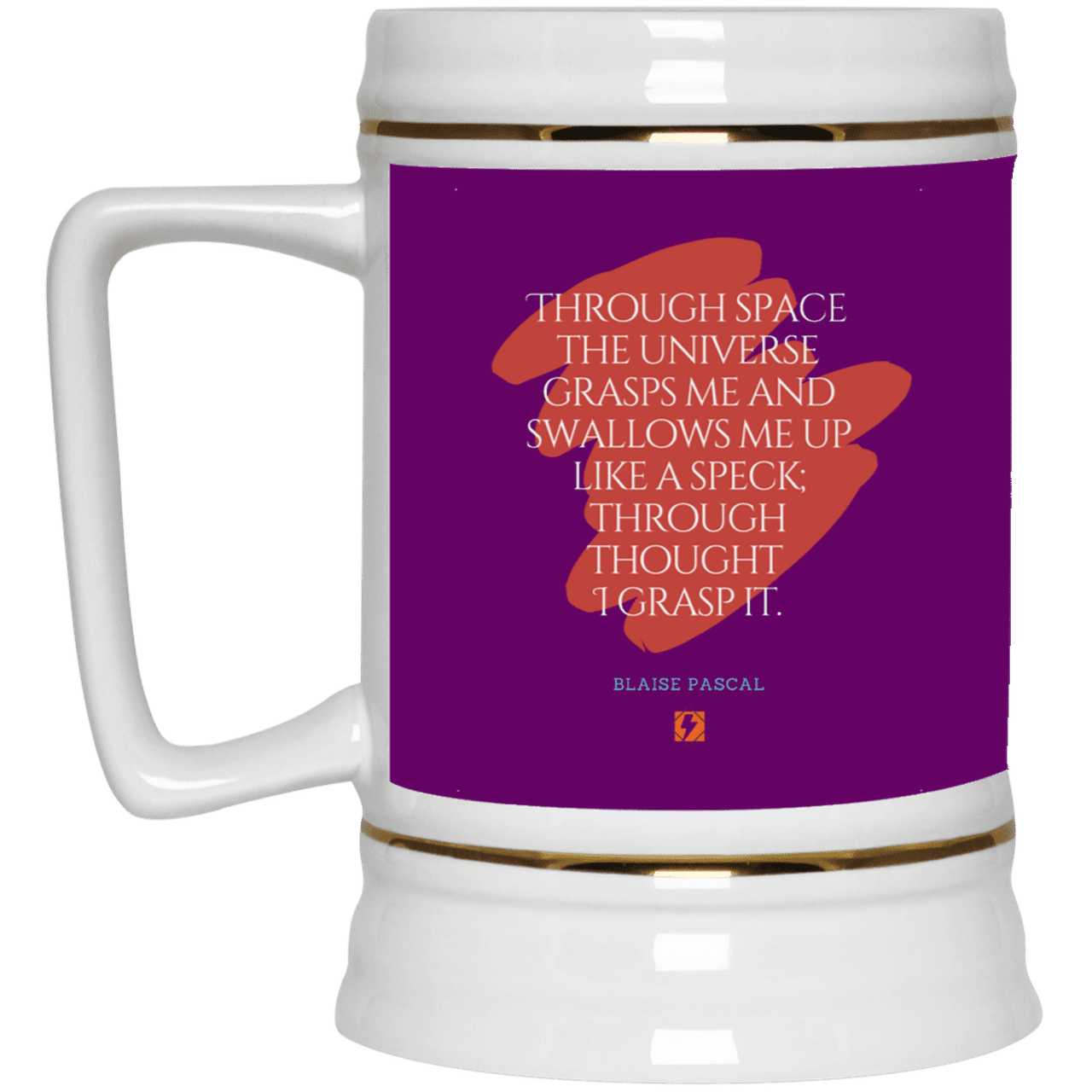 Ceramic Beer Stein Mug with inspiring Pascal quote: BP113 - Thought transcends space, matter and time - Color: Purple