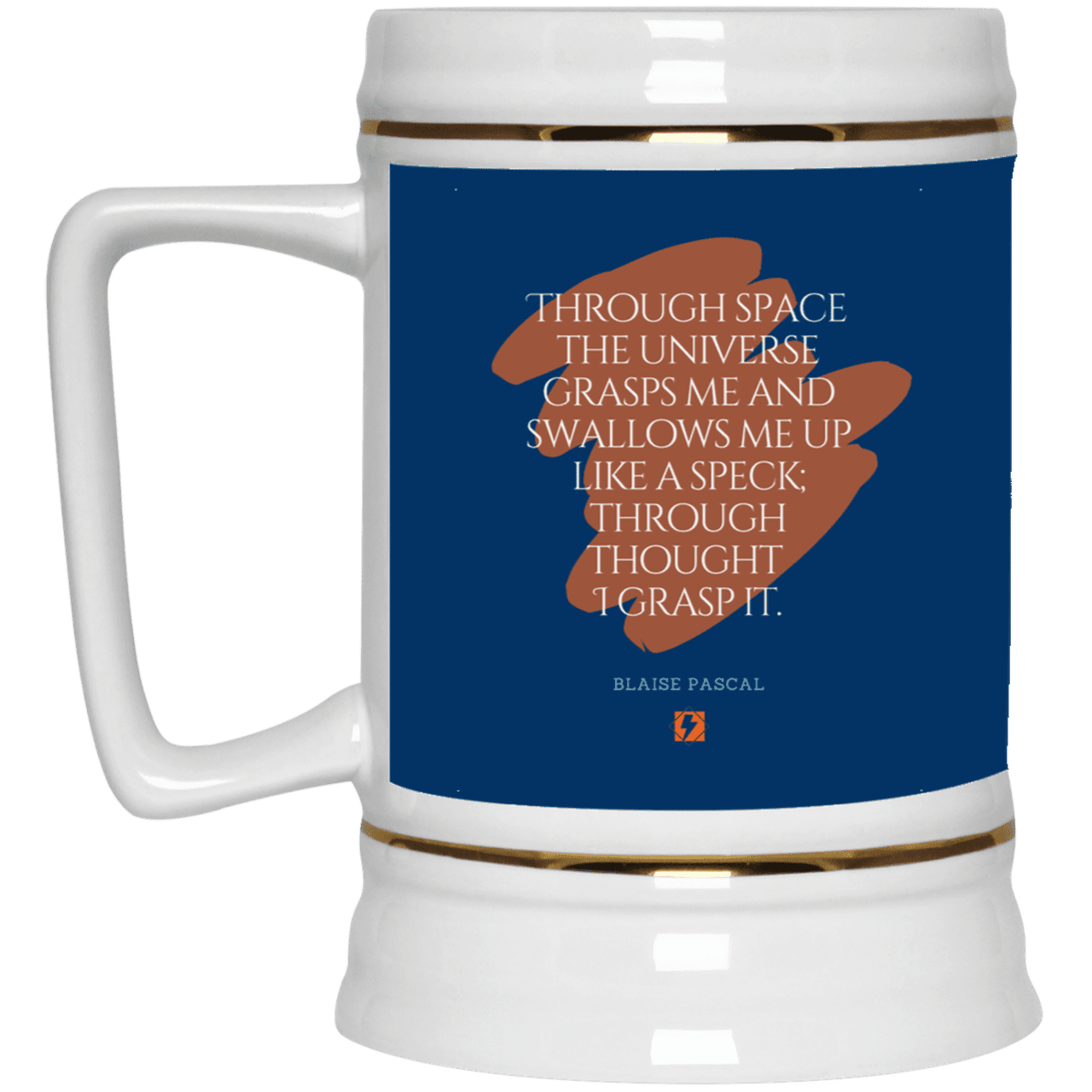 Ceramic Beer Stein Mug with inspiring Pascal quote: BP113 - Thought transcends space, matter and time - Color: Royal