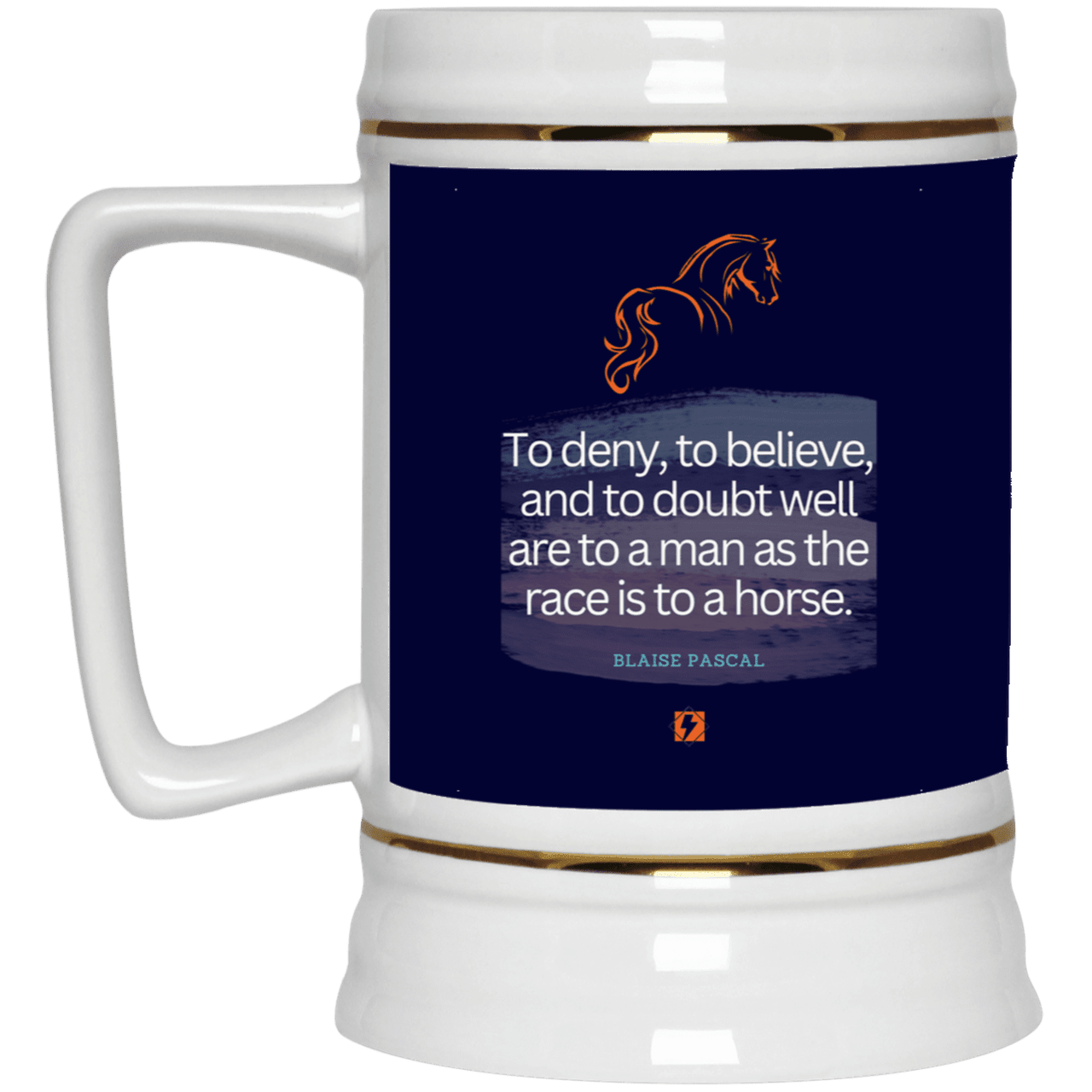 Ceramic Beer Stein Mug with inspiring Pascal quote: BP114 - People's minds are like horses - Color: Navy