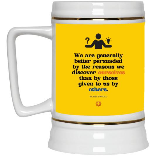 Ceramic Beer Stein Mug with inspiring Pascal quote: BP115 - The path of persuation involves self-discovery - Color: Athletic Gold