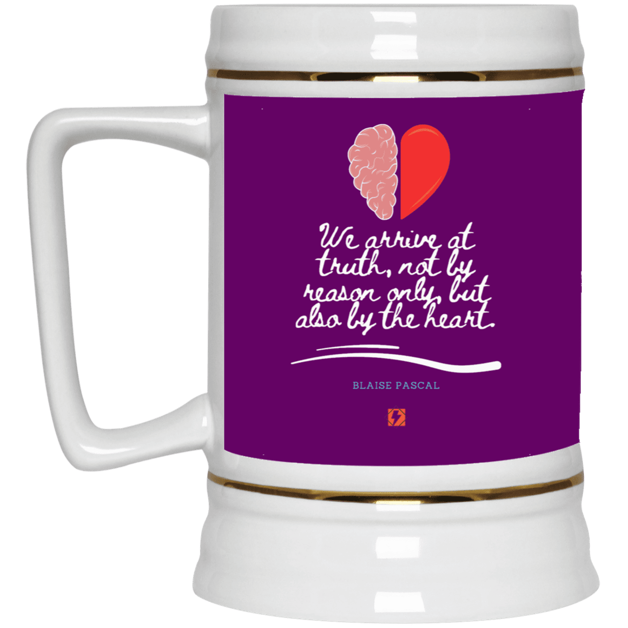 Ceramic Beer Stein Mug with inspiring Pascal quote: BP116 - Truth requires both the head and the heart - Color: Purple