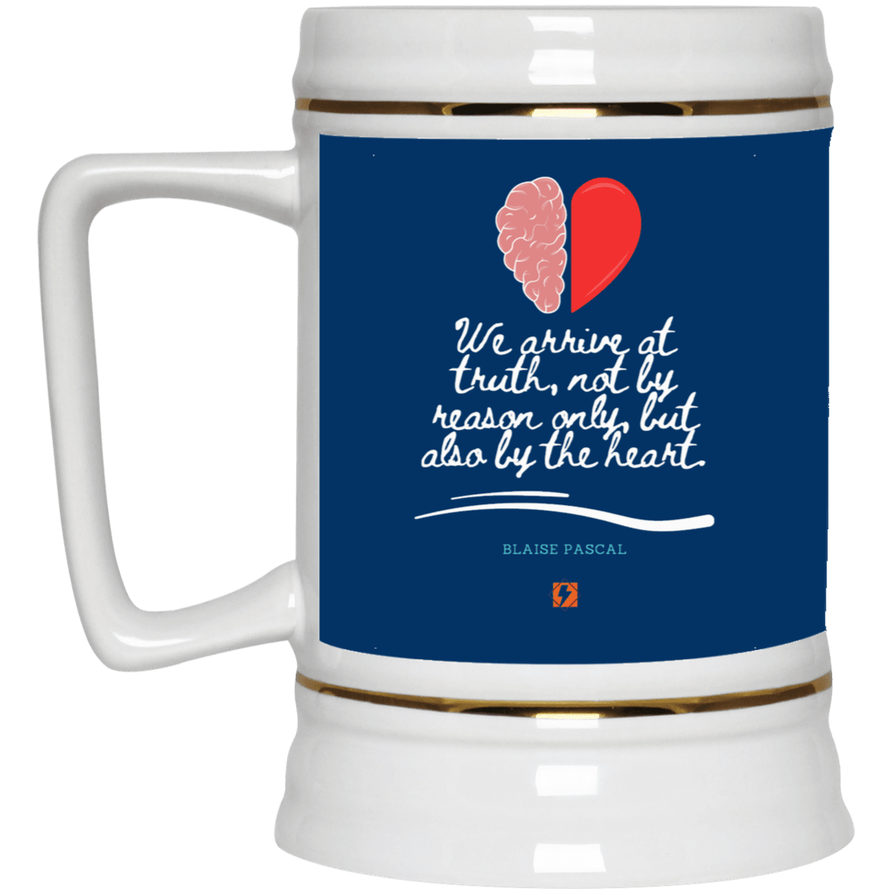 Ceramic Beer Stein Mug with inspiring Pascal quote: BP116 - Truth requires both the head and the heart - Color: Royal