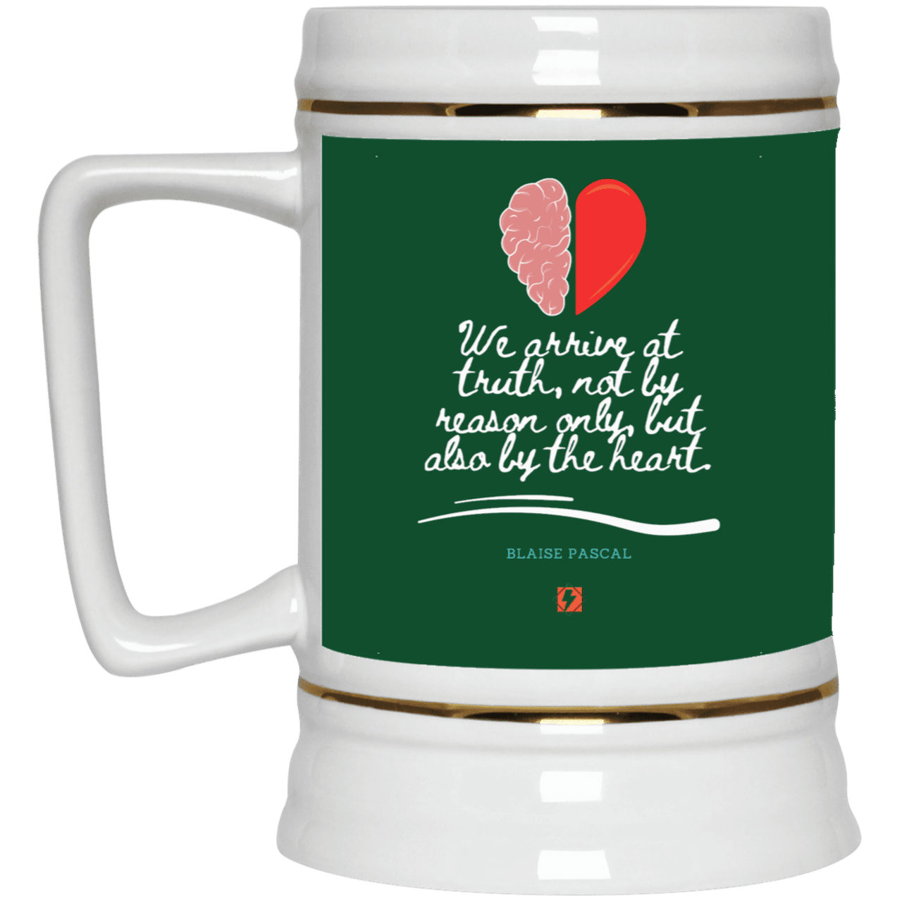 Ceramic Beer Stein Mug with inspiring Pascal quote: BP116 - Truth requires both the head and the heart - Color: Forest