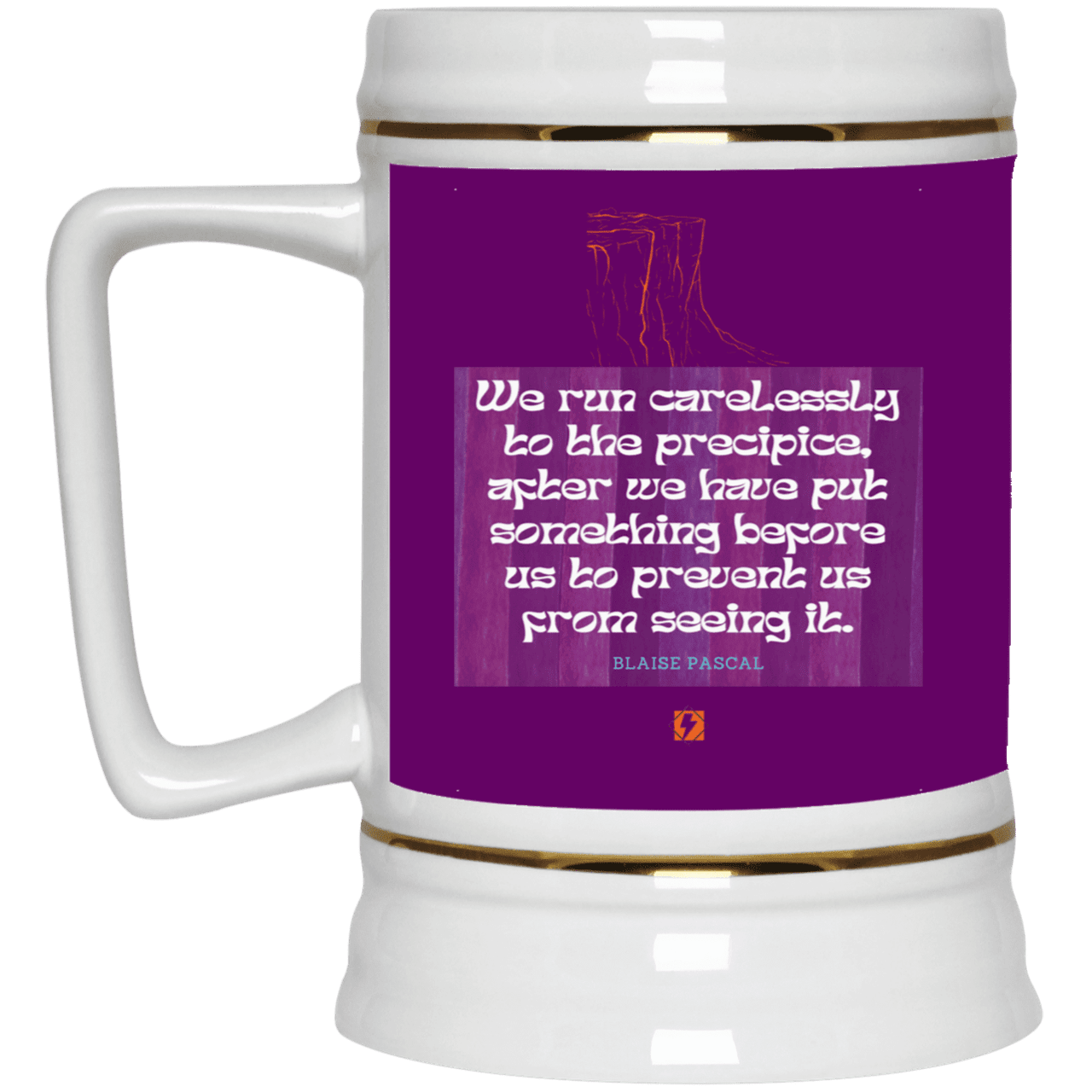 Ceramic Beer Stein Mug with inspiring Pascal quote: BP117 - Making assumptions carry risks - Color: Purple